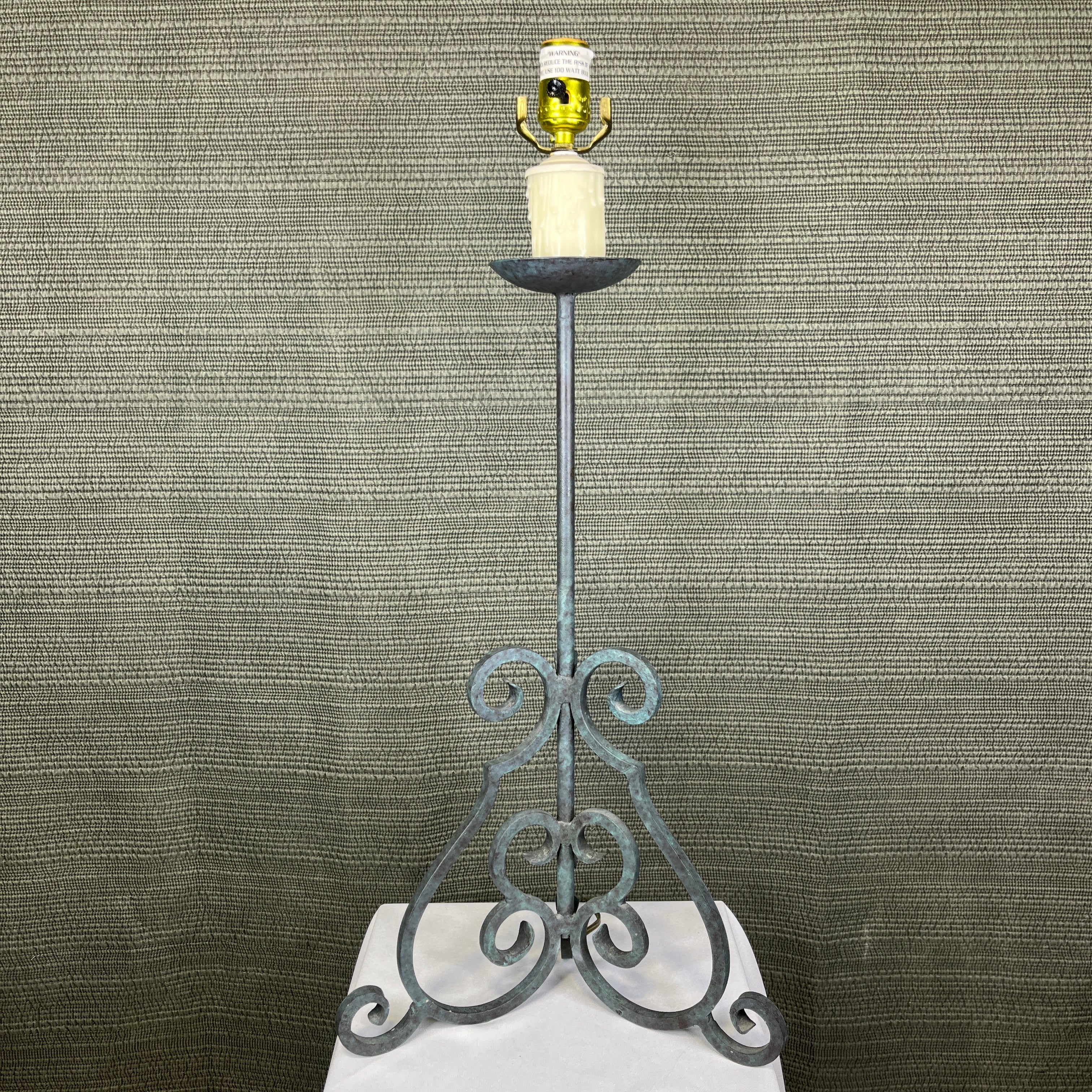 Dana Creath Verdigris Iron Scroll Tripod Table Lamp 12"x 12"x 27"