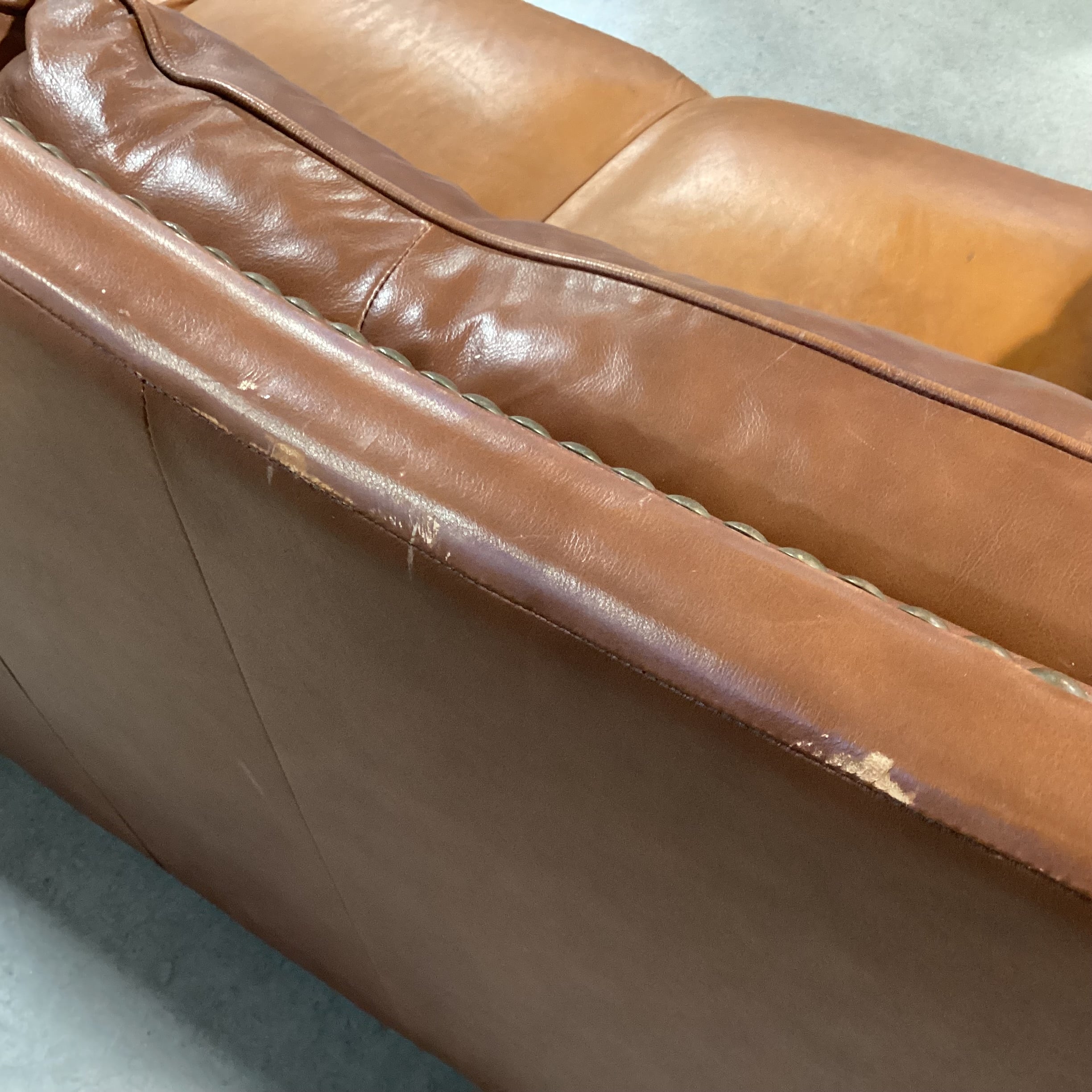 Brown Leather Nailhead Sofa 92"x 39"x 37"