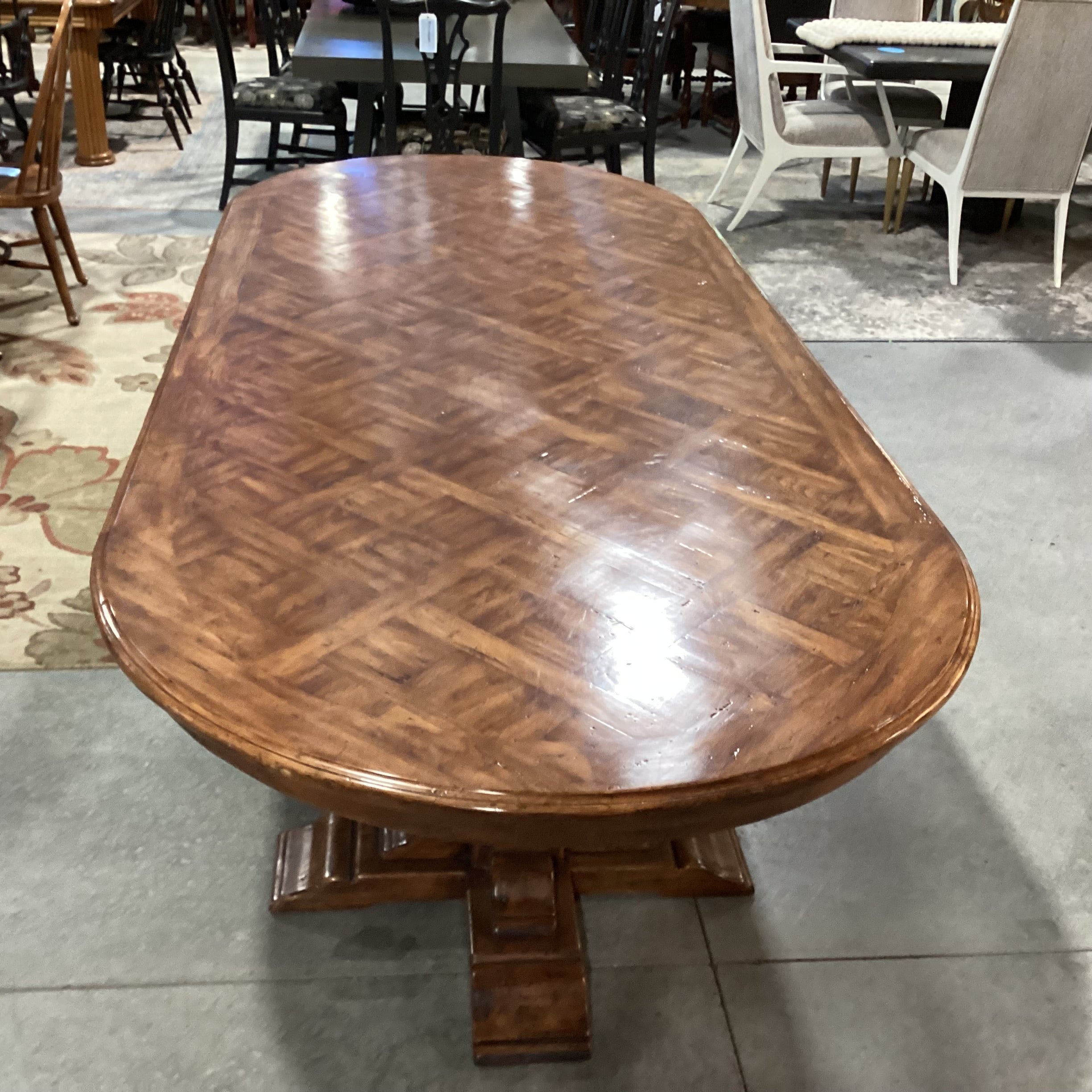 Oval Lattice Inlay with Double Pedestal Dining Table 108"x 46"x 30"