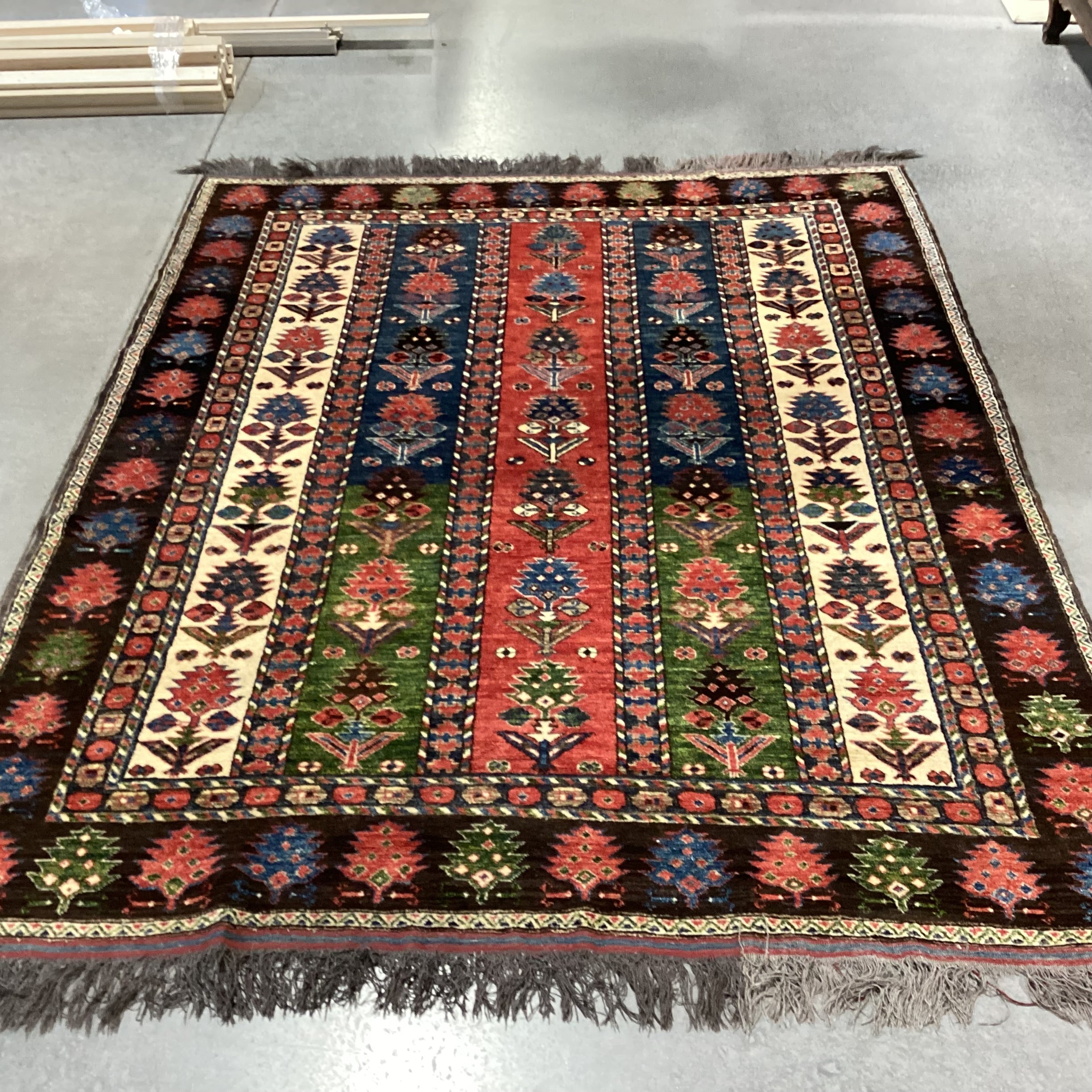 Vintage Red Blue Green Brown Kazak Hand Woven Wool Rug 6'5"x 8'5"