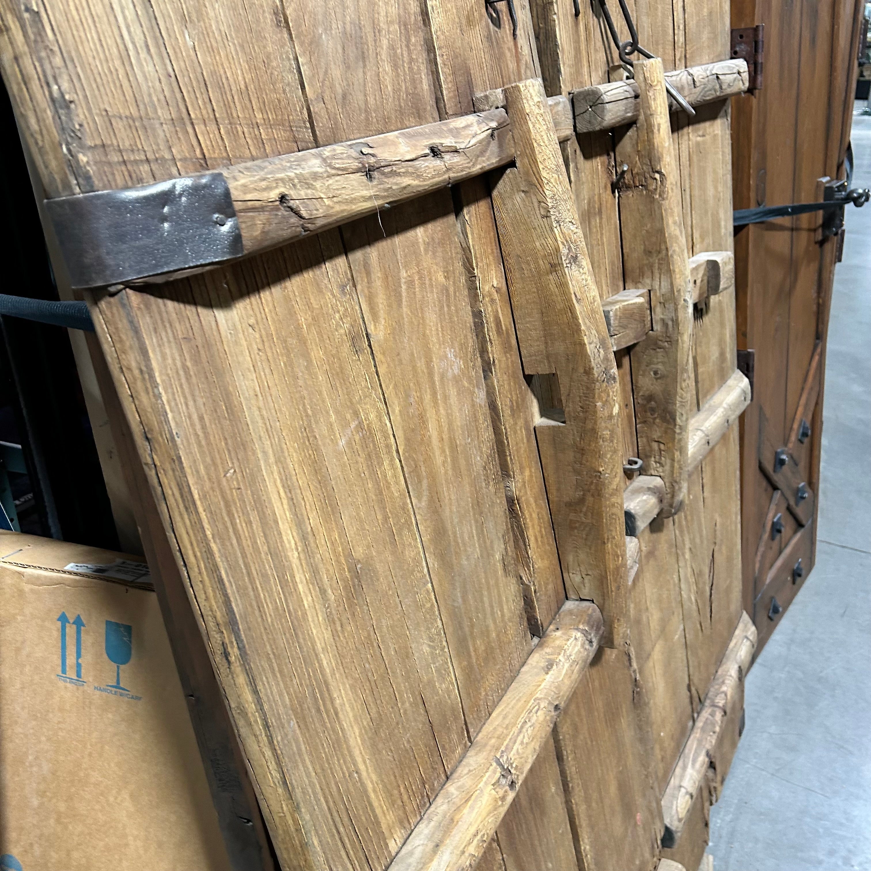 50.5"x 82.75" Antique Chinese Elm Compound Doors with Intriquite Iron Hardware