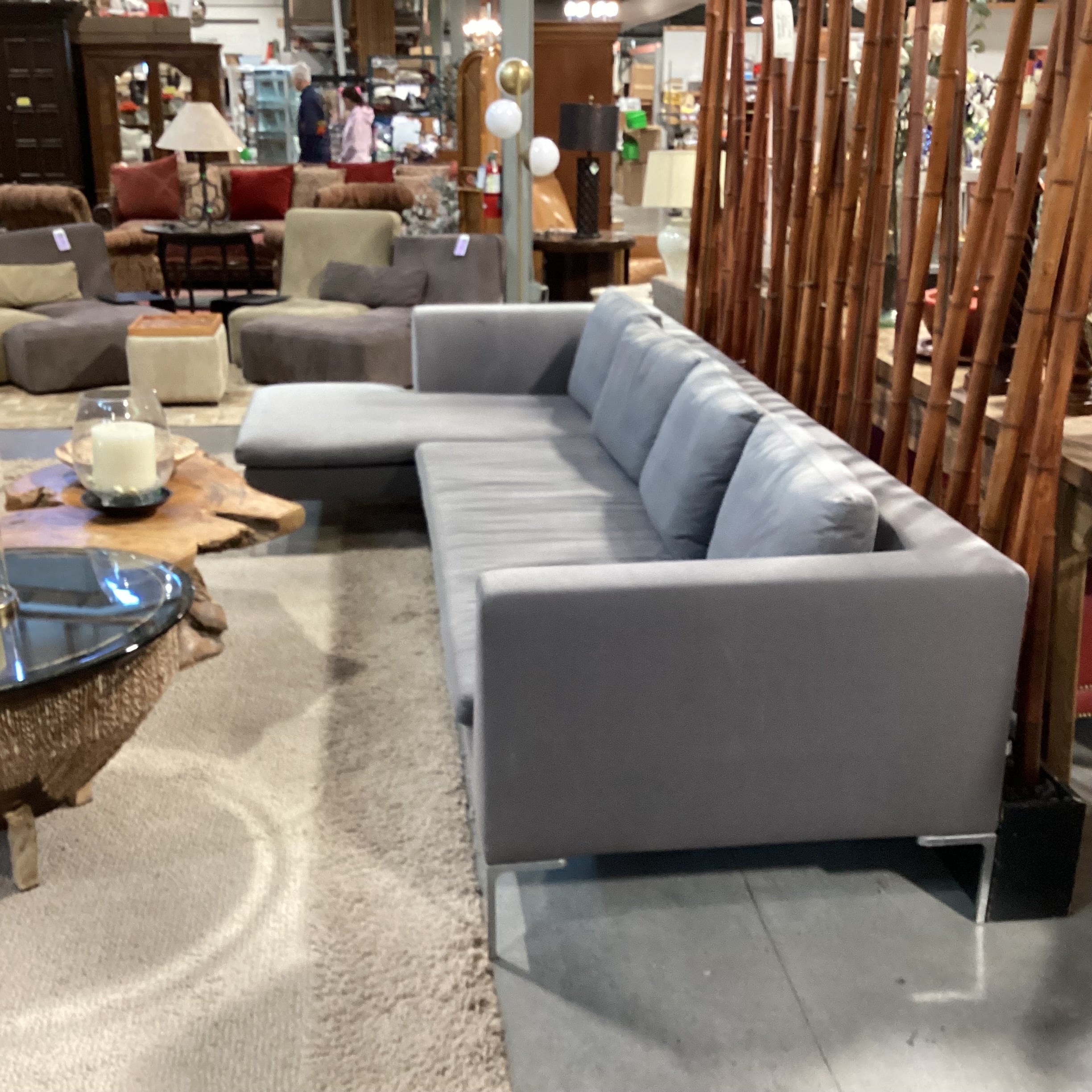 B & B Italia Maxalto Grey & Chrome 2 Piece with Chaise Sectional 128"x 62"x 38"x 28"