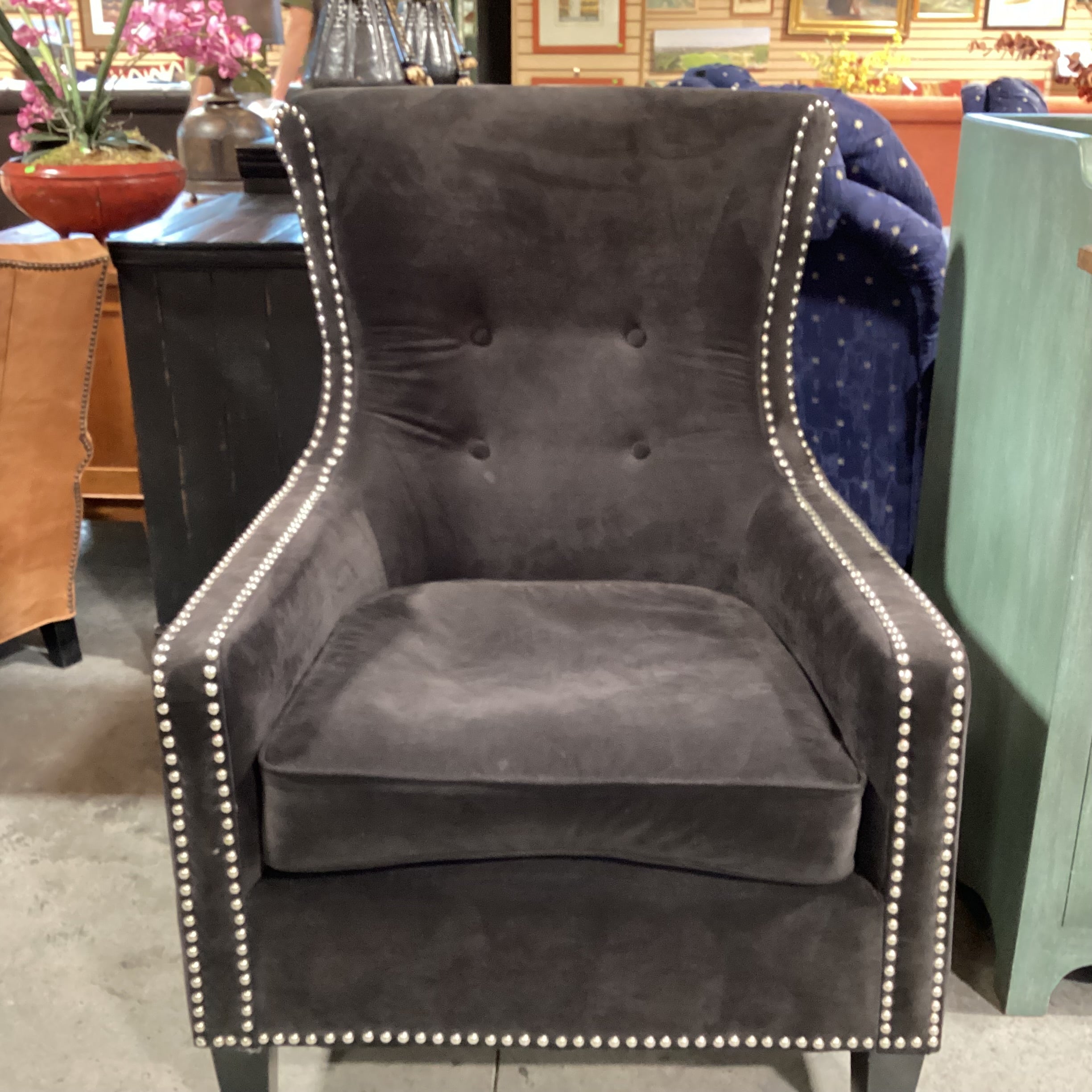 Dark Brown Button Tufted & Nailhead Highback Chair 31"x 36"x 42"