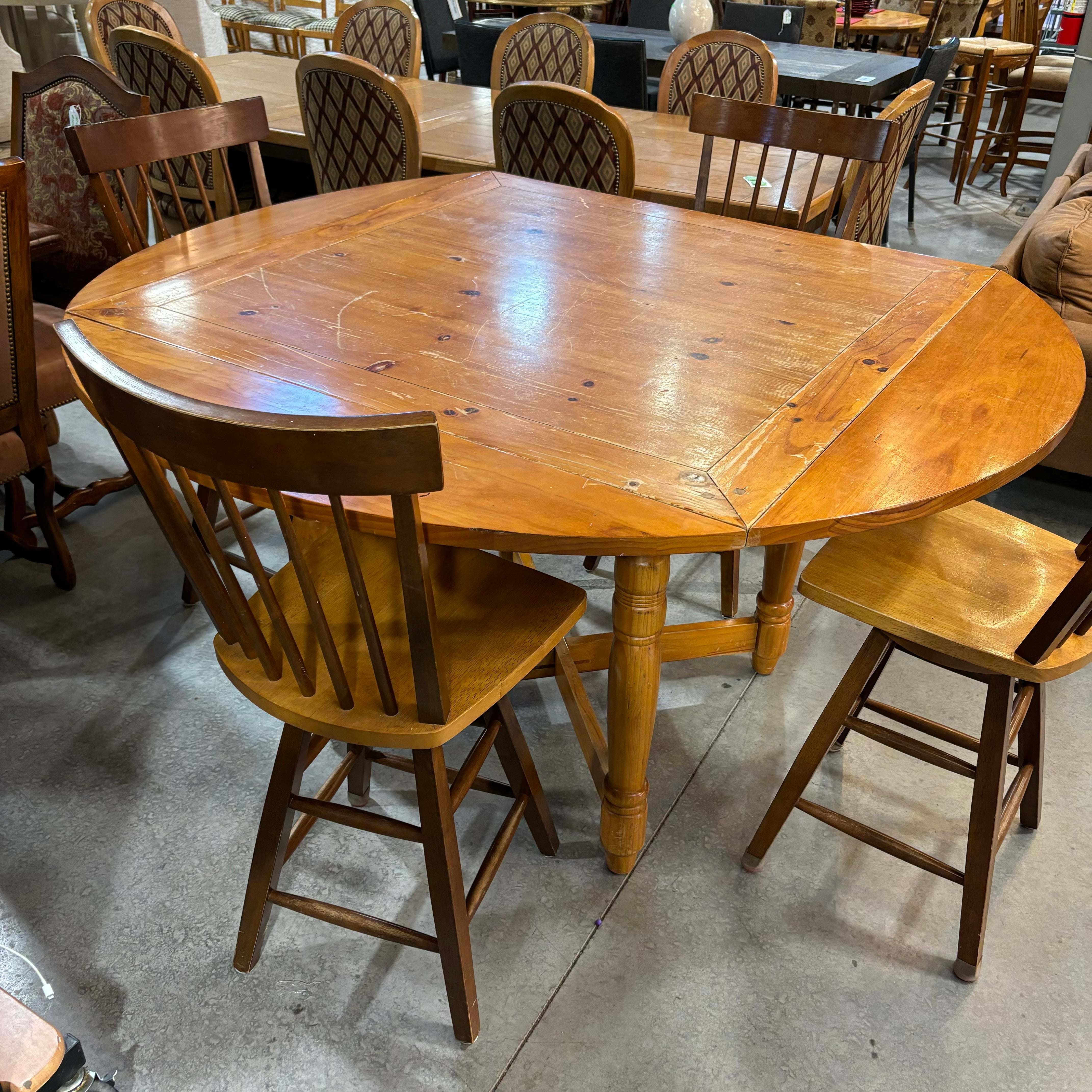 Round to Square Table with 4 Barstools Dining Set 66" Diameter to 46.5" Square x 36"
