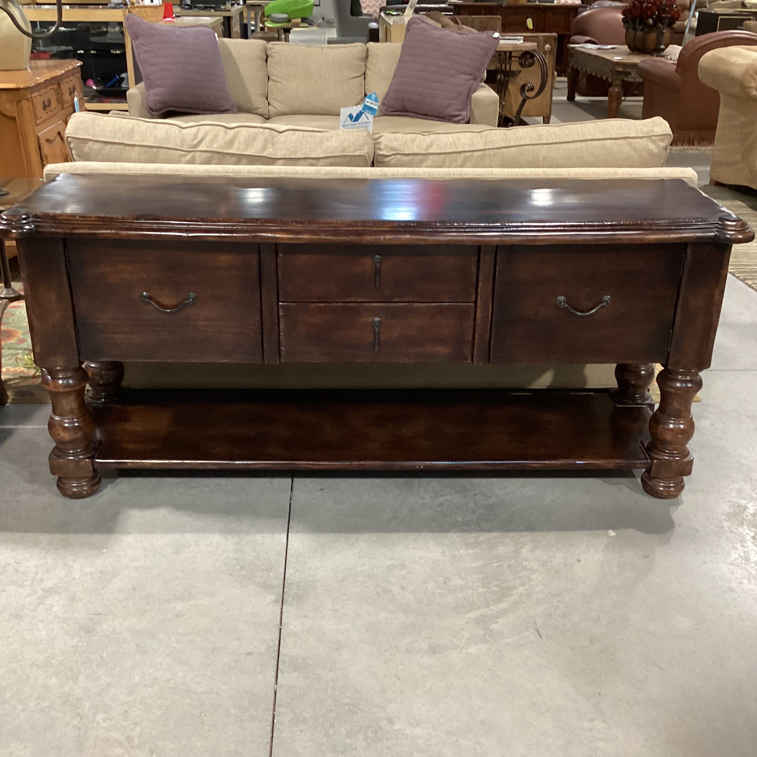 South Cone Distressed Finished Carved Wood 2 Drawer 2 Door Credenza 72"x 21"x 31.5"