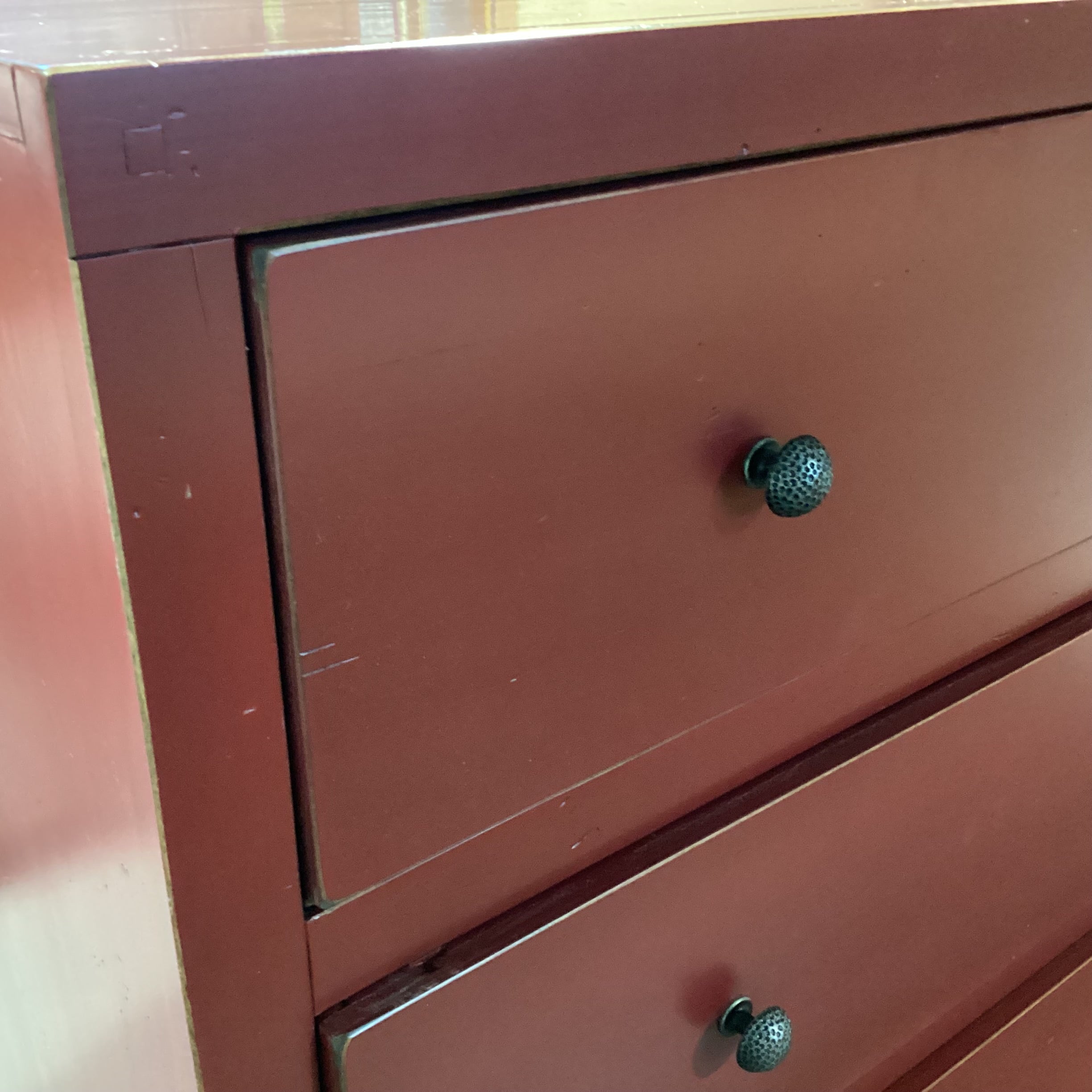 Custom Red Distressed Solid Wood 6 Drawer Dresser 82.5"x 23.5"x 42"