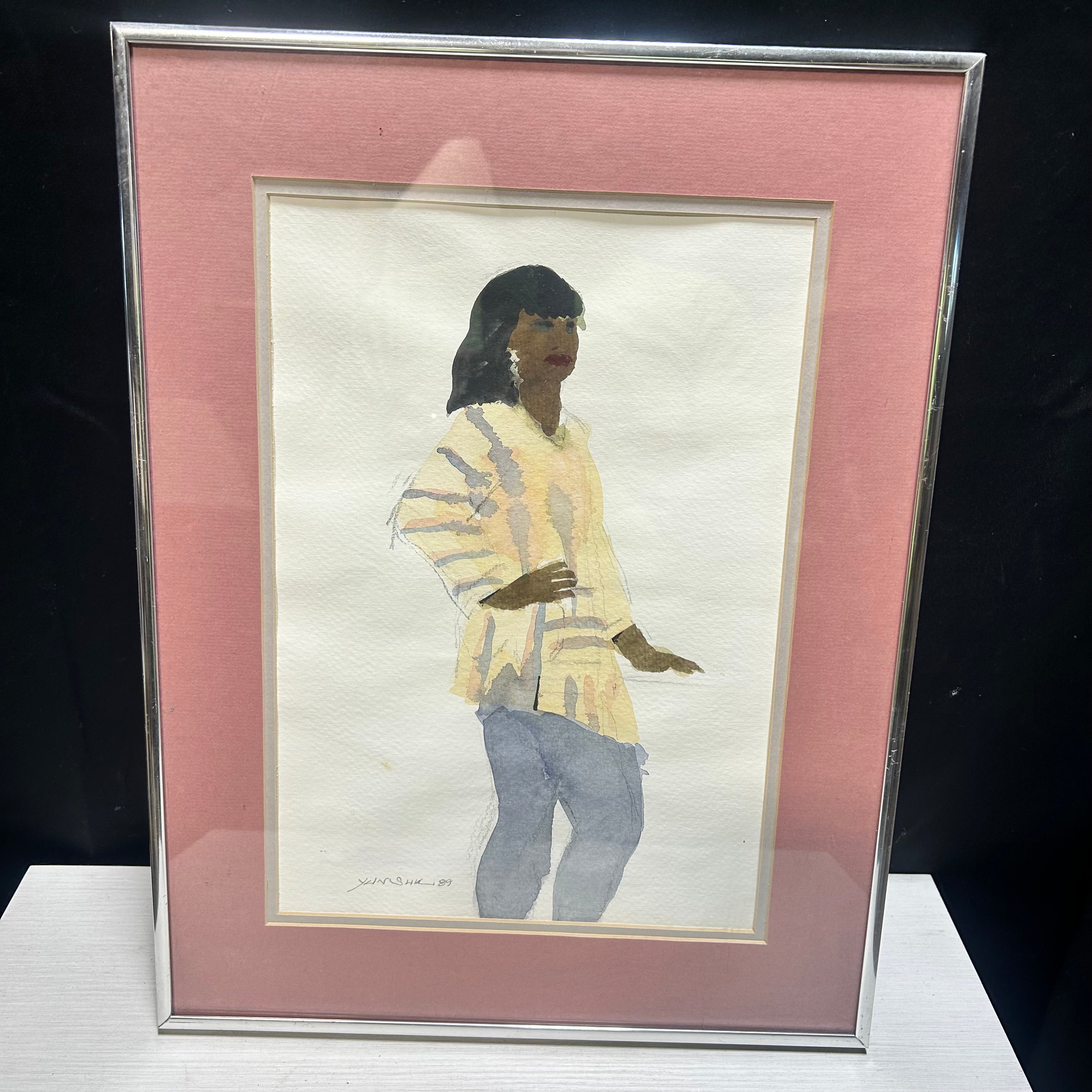 Yun Scott (Suki) 1989 Framed Water Color Of A Woman Posing 13"x17"