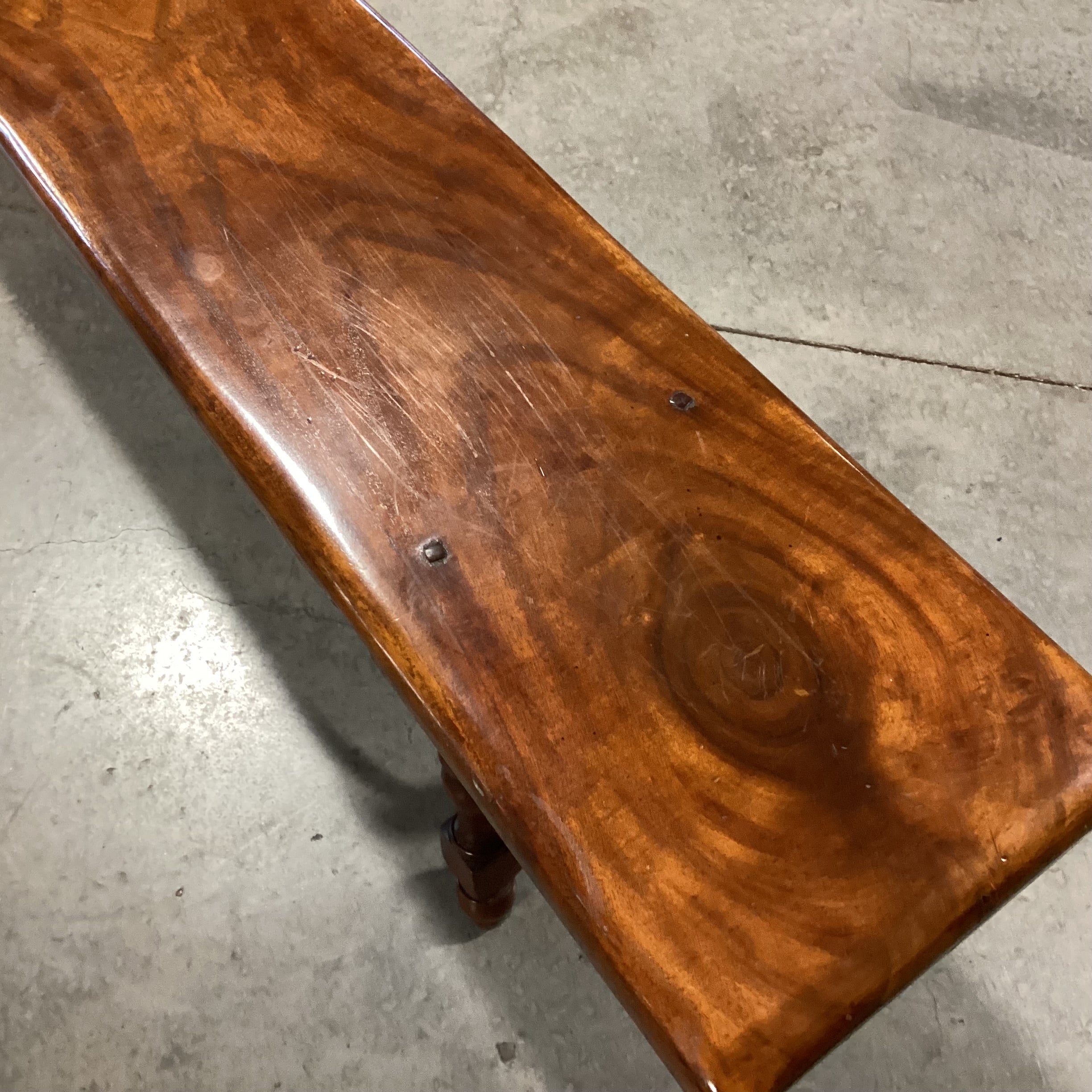 Finished Craved Wood with Iron Trestle Bench 84"x 12'x 18"