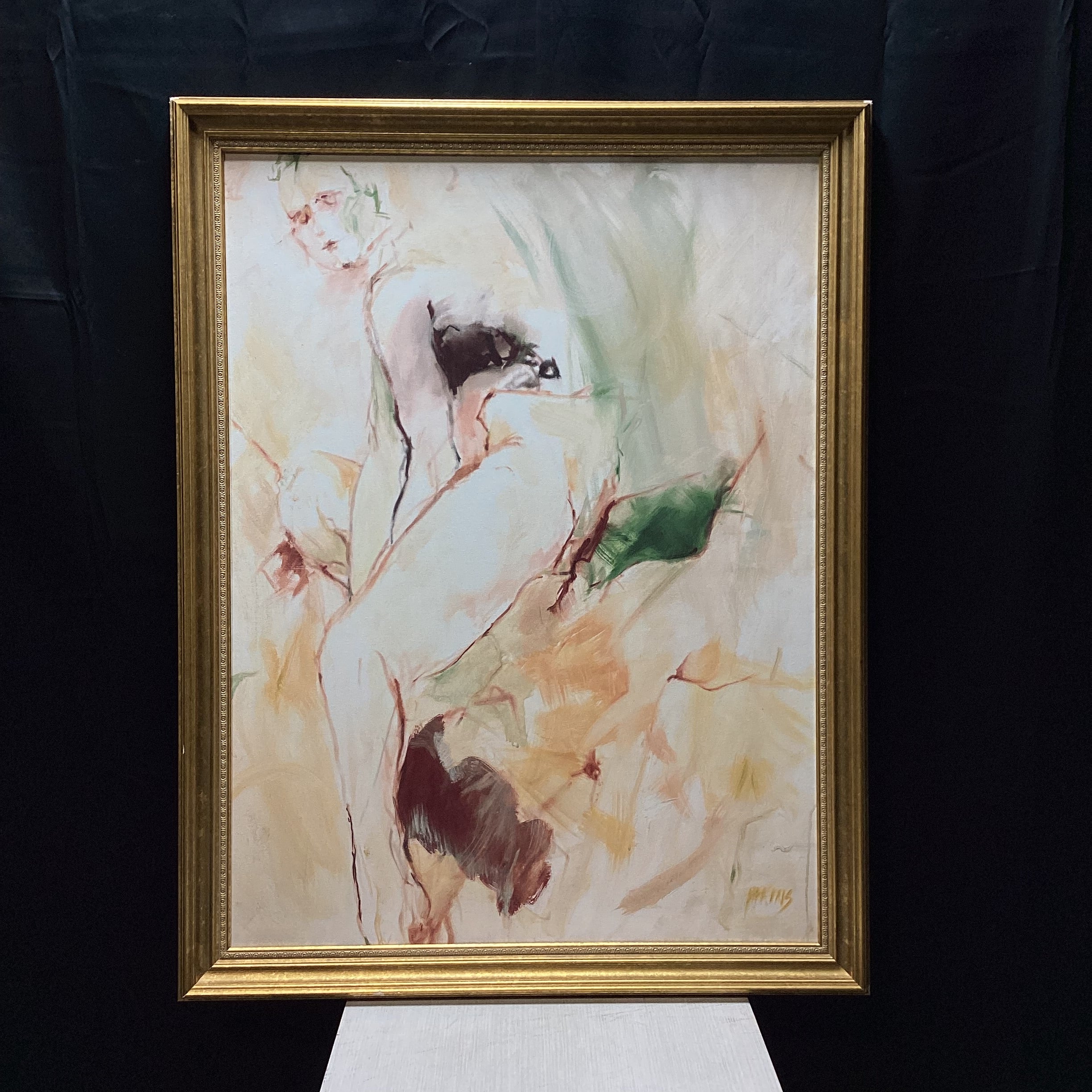 Artist Signed Figure Study Painting Print In Gold Frame 35" x 45"