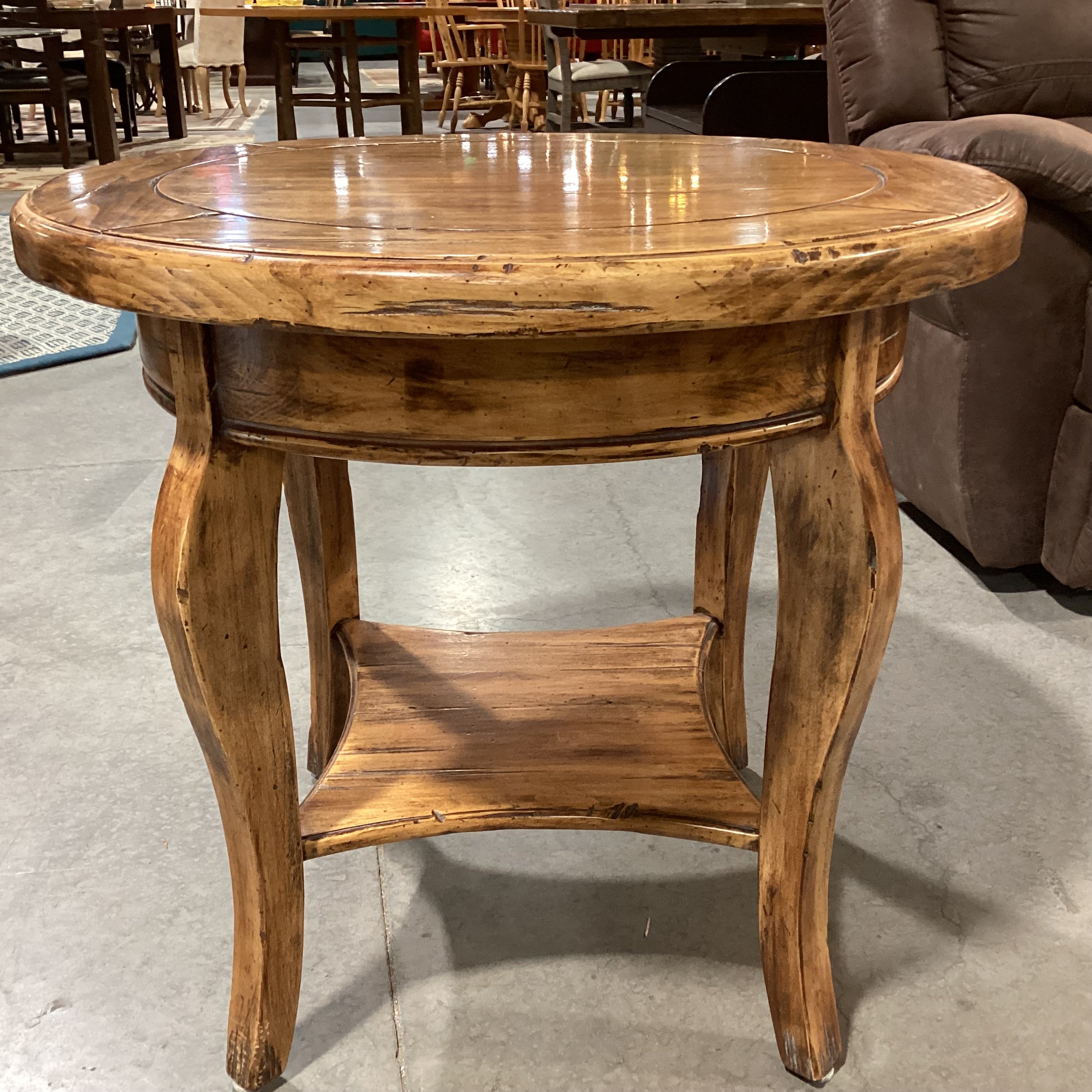 Custom Finished Distressed Solid Wood Round 2 Tiered Accent Table 30" Diameter x 28"