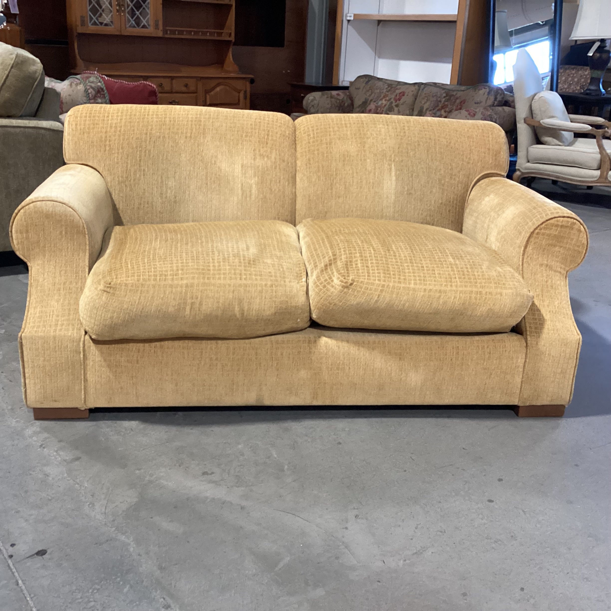 Golden Chenille Grid Woven & Down Mix Loveseat Sofa 67"x 40"x 30"