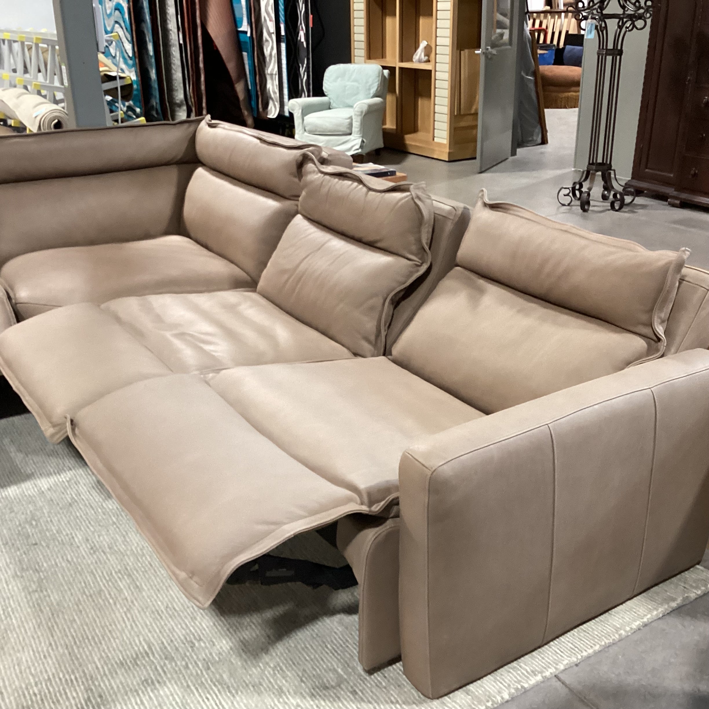 Arhaus Rowland Lanie Taupe Leather 5 Piece Power Reclining Sectional 126"x 126"x 43"x 36"