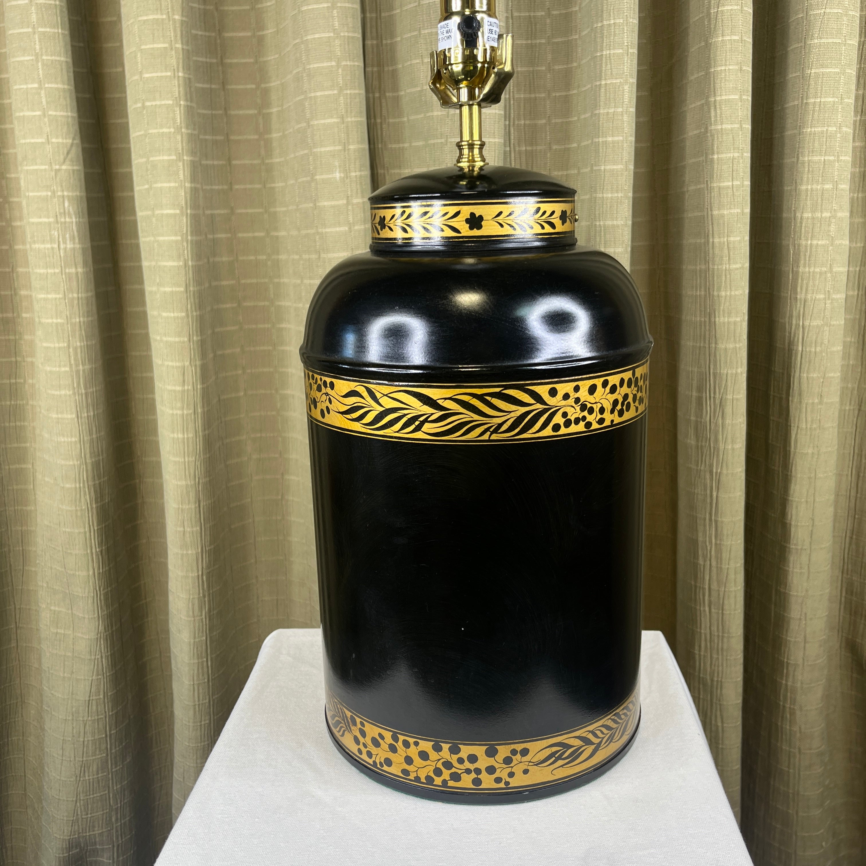 Vintage Vaughn Black and Gold Tea Canister Table Lamp 9" Diameter x 18"