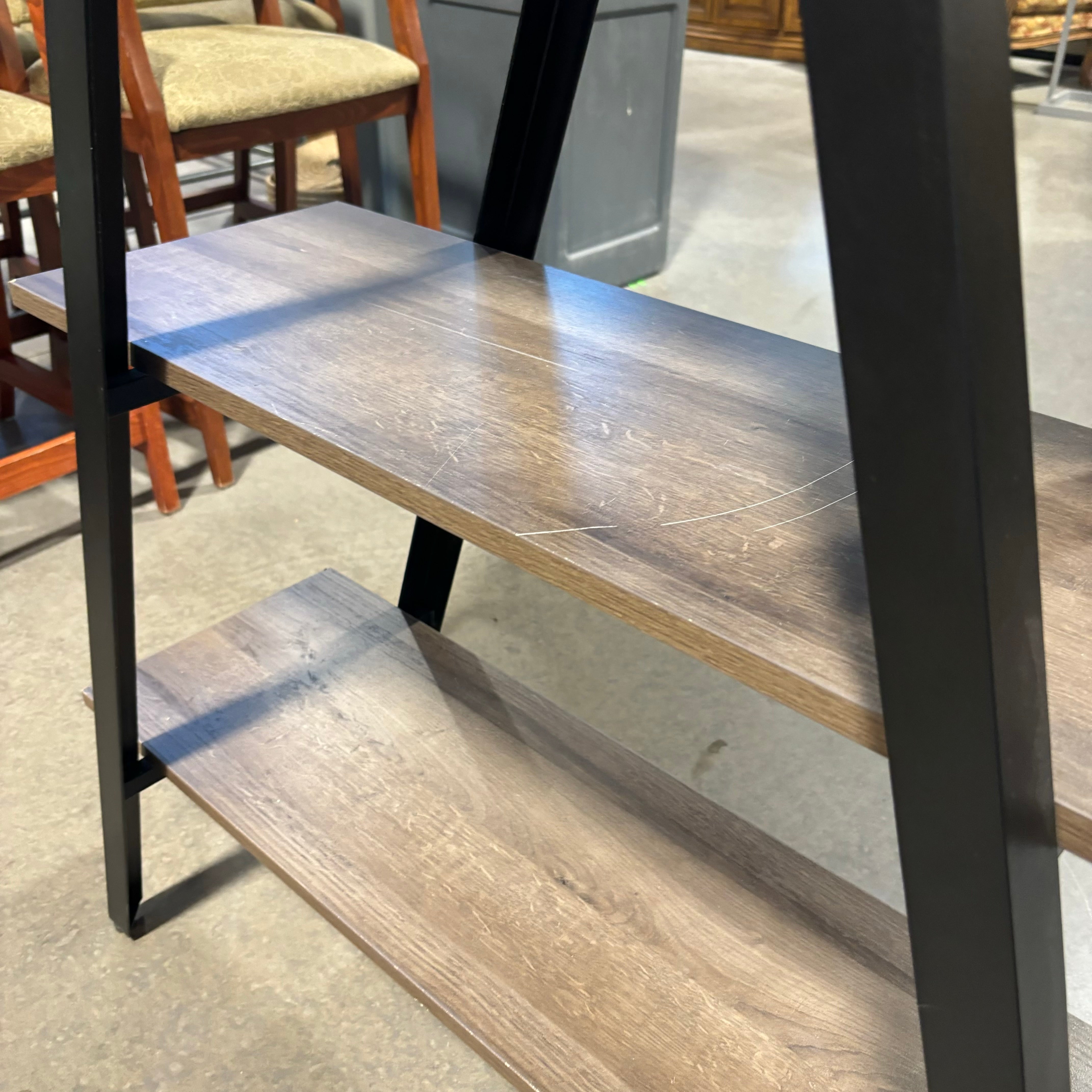 Grey Wood Style Laminate & Black Steel 3 Tiered Triangular Bookshelf 42"x 15"x 60"