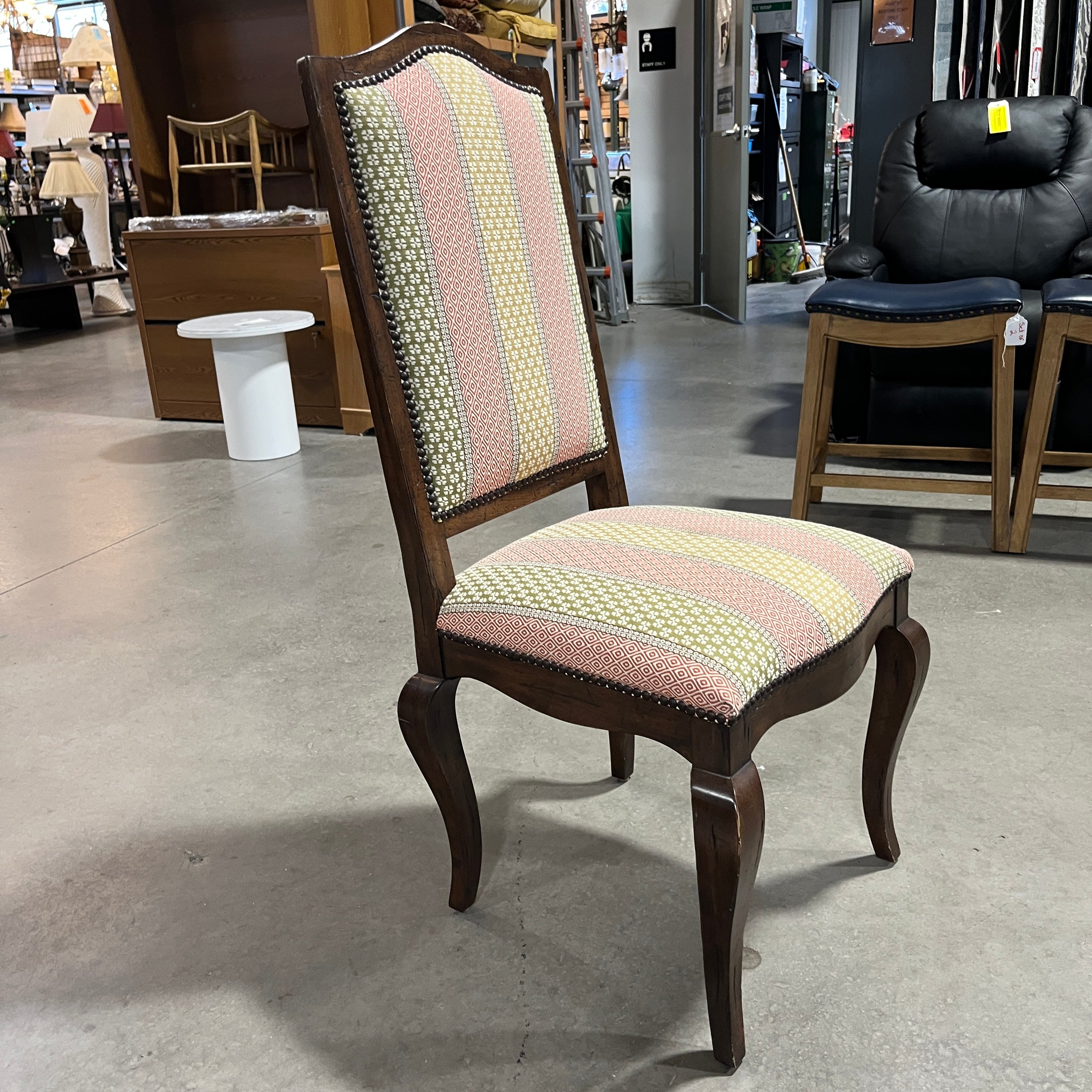 Carved Wood Sage and Burnt Orange Nailhead Chair 20"x 20"x 44"