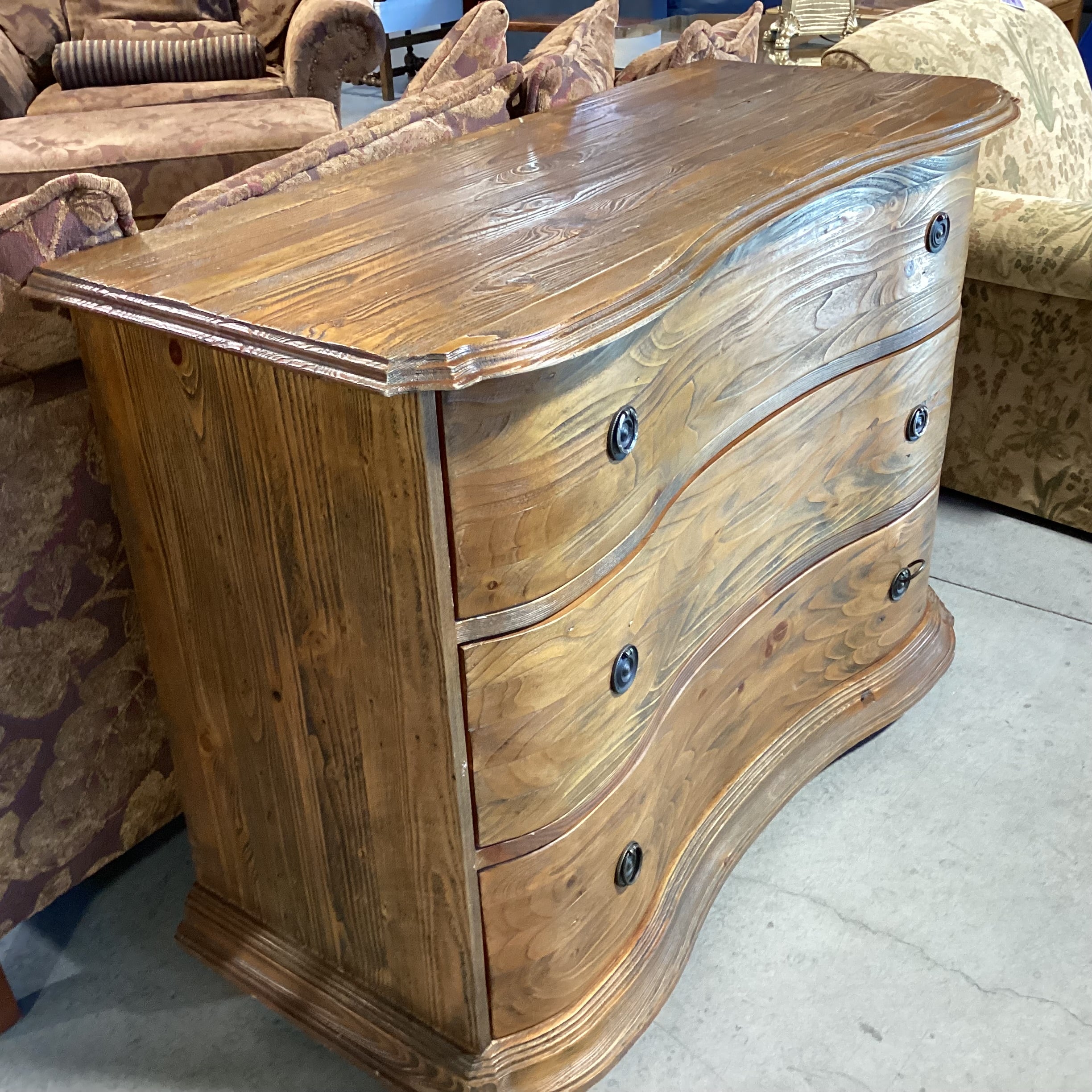 Rustic Distressed 3 Drawer Curved Front Chest 50.5"x 22"x 36.5"