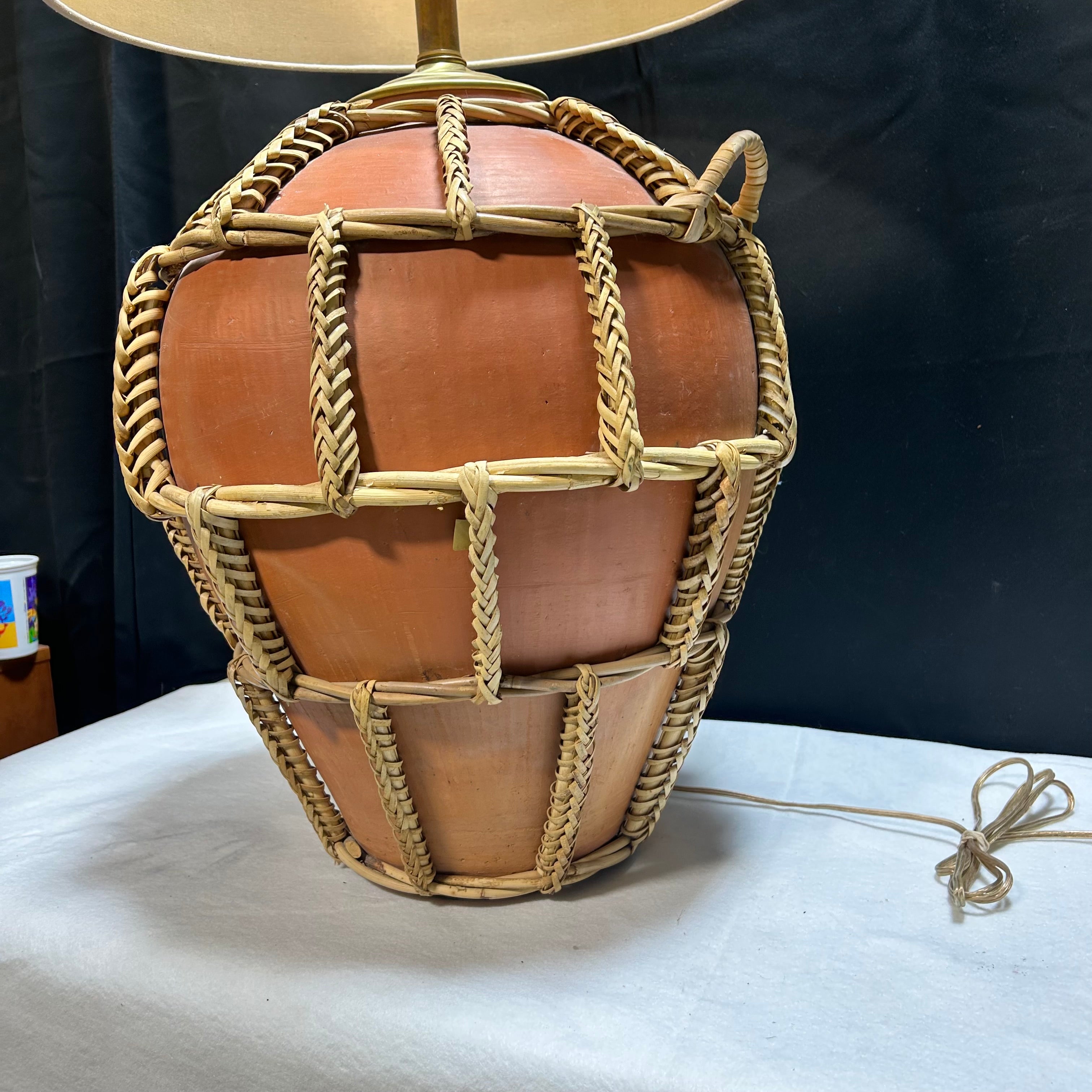 Vintage Bulbous Terracotta & Woven Rattan 16"x 33"