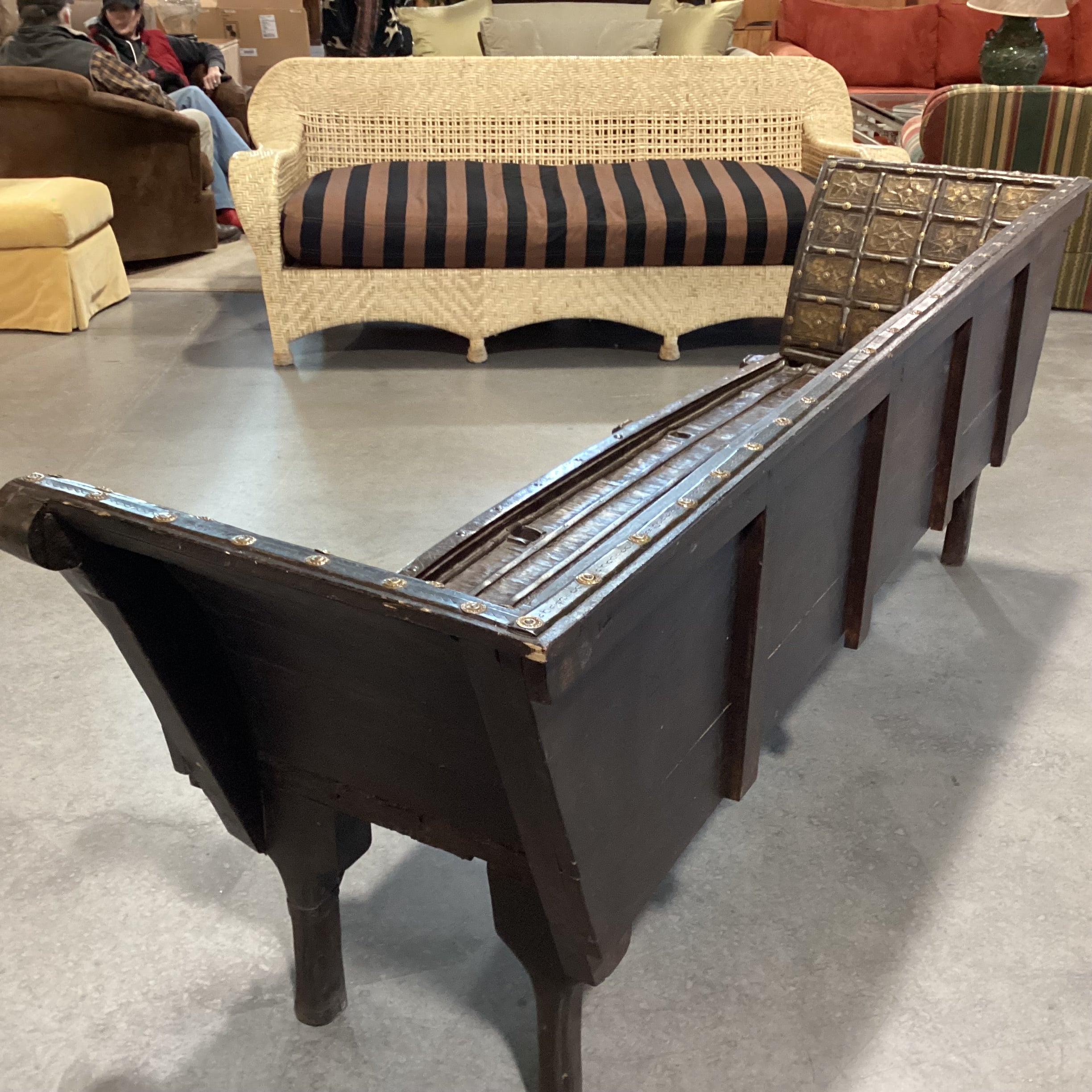 Antique Mogul or Bullock  OX Cart Wood Iron & Brass Bench 92"x 26"x 32"