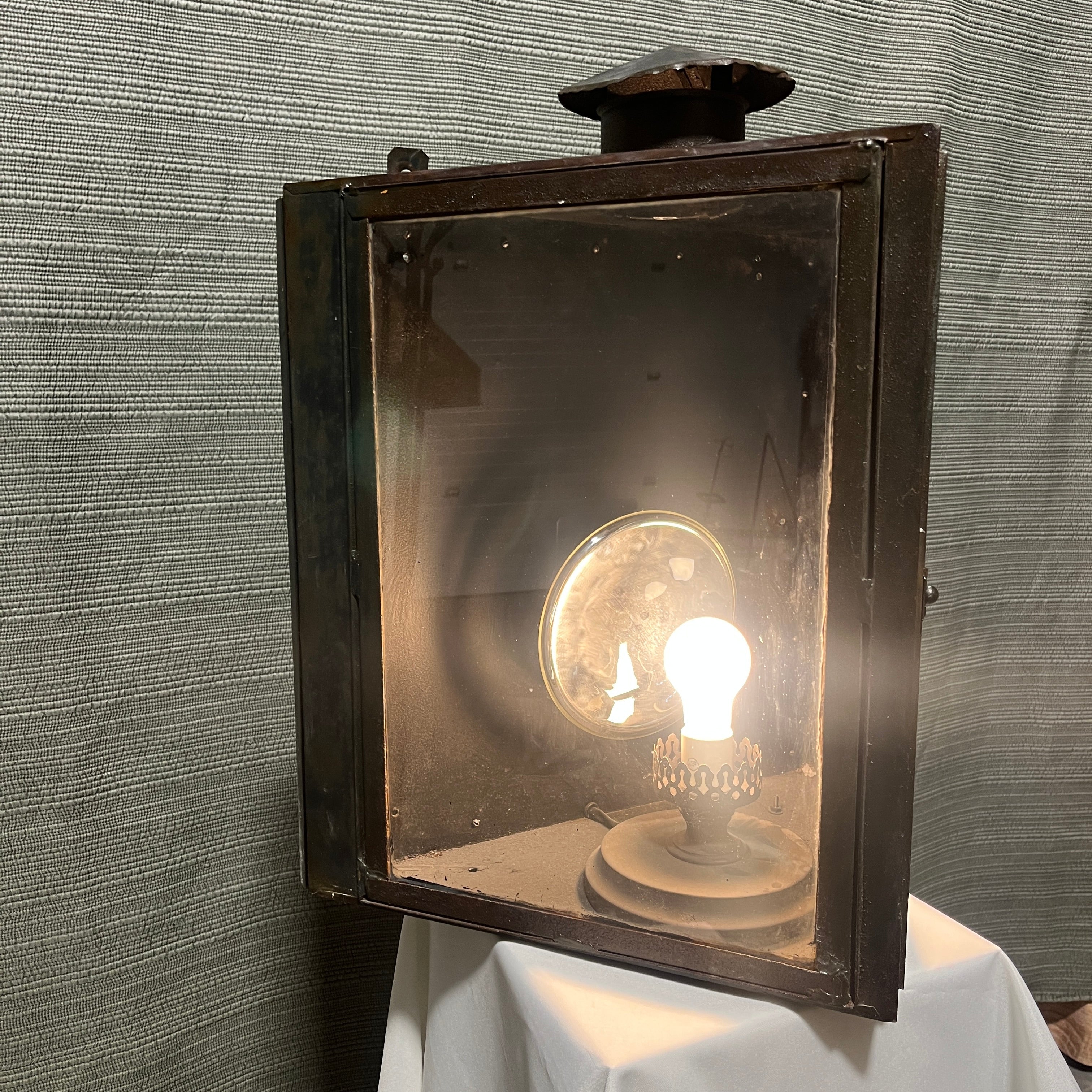 REPLICA Antique 1-Light Iron Railway Lantern Wall Sconce 20"x 24"x 14"