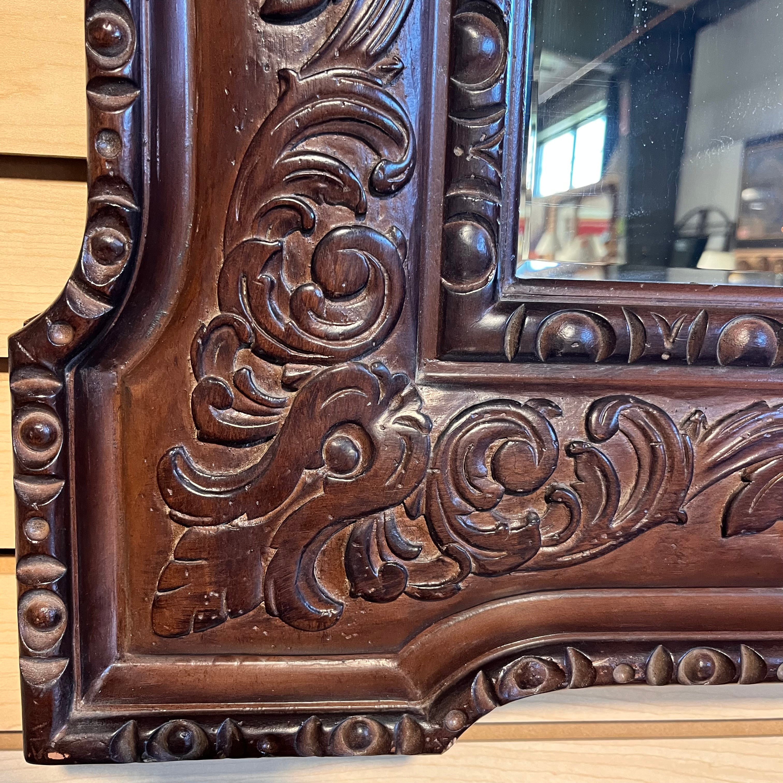 Large Carved Wood Beveled Wall Mirror; 56.5"x 42.5"x 2"