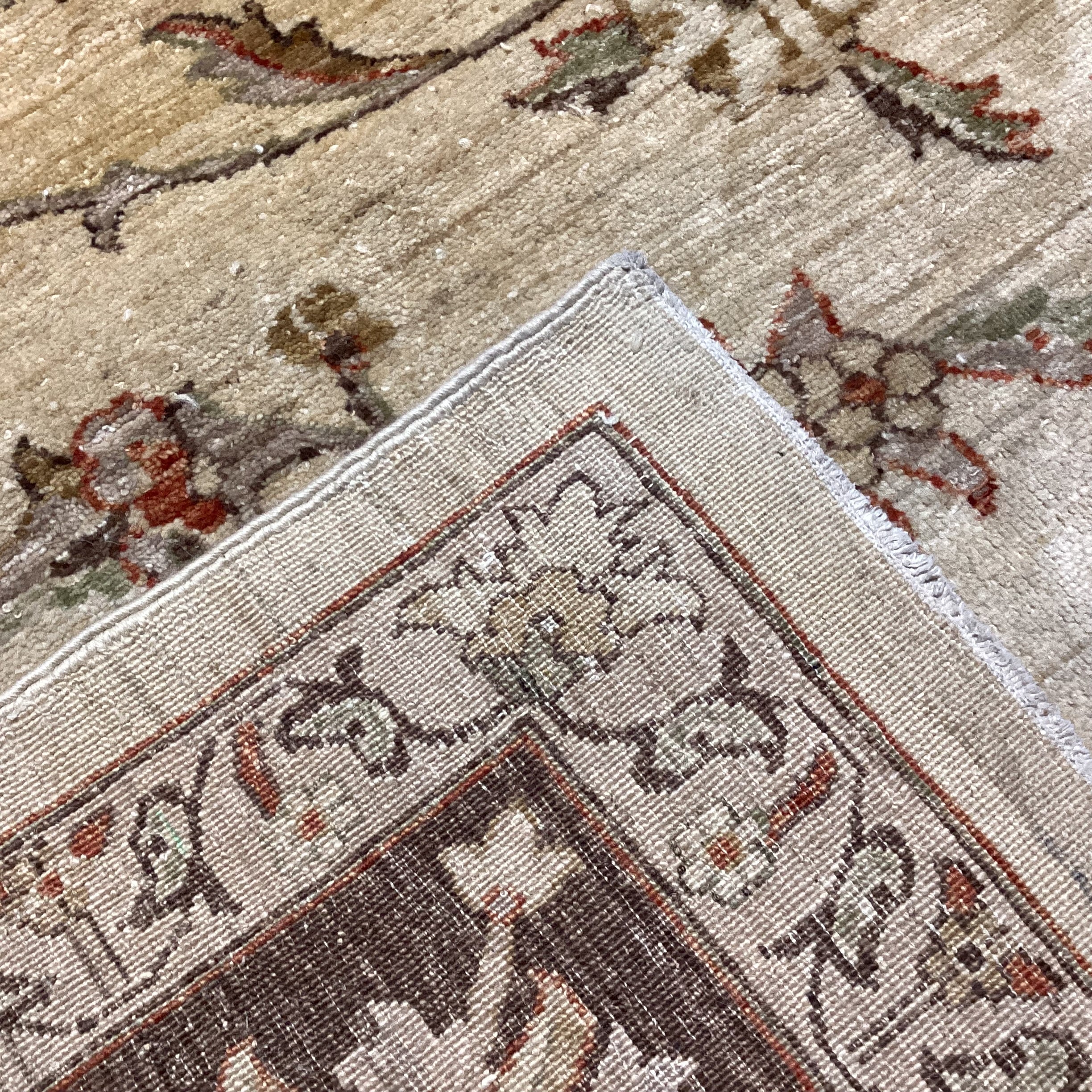 Cream Brown Rust Floral with Border Hand Woven Wool Rug 8'10"x 12'