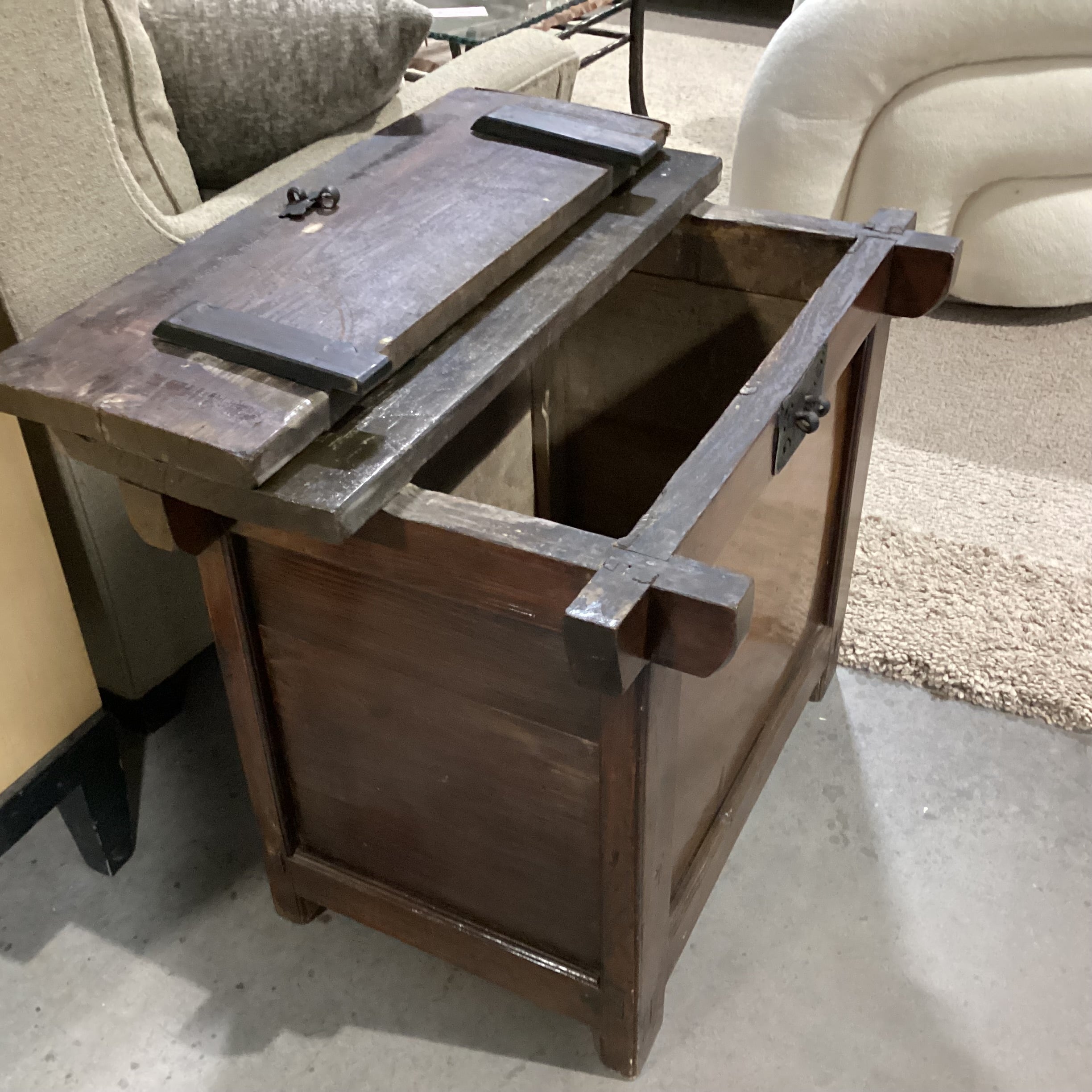 Antique Oriental Pine & Hand Wrought Iron Chest Trunk 30"x 21.5"x 26"