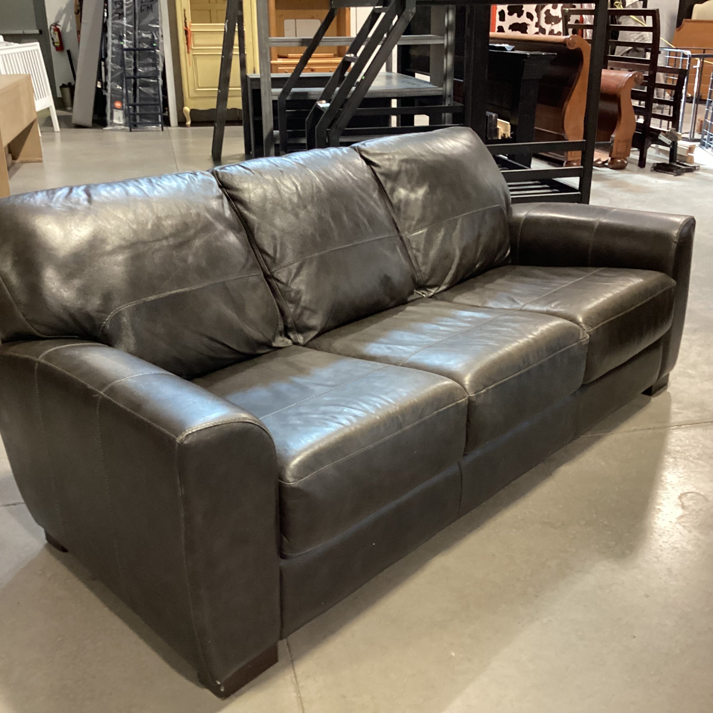 Soft Line Italian Dark Grey Leather Sofa 87"x 40"x 34"