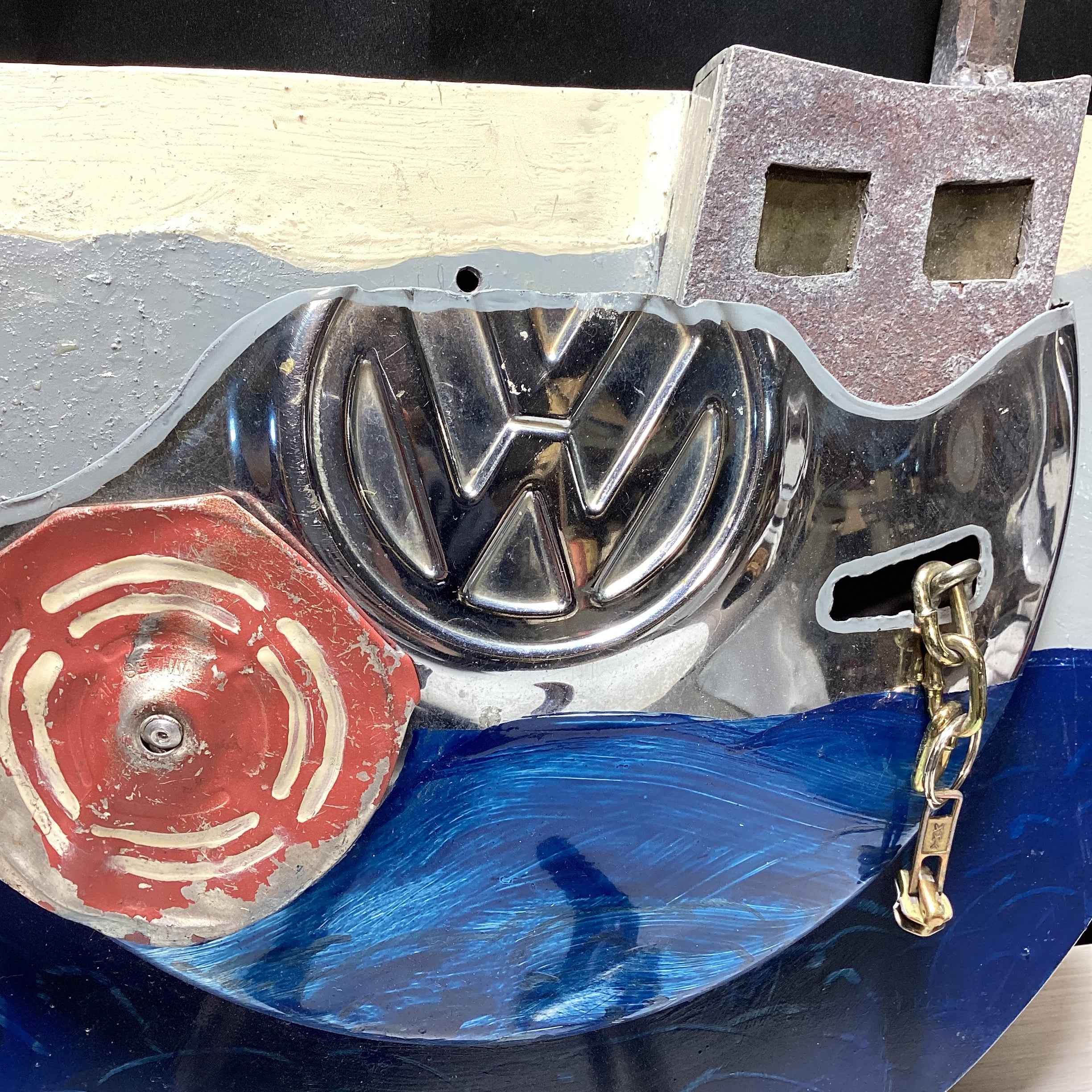 Gwendolyn Signed Handmade Mixed Media VW Fishing Boat Wall Hook 13" x 14"