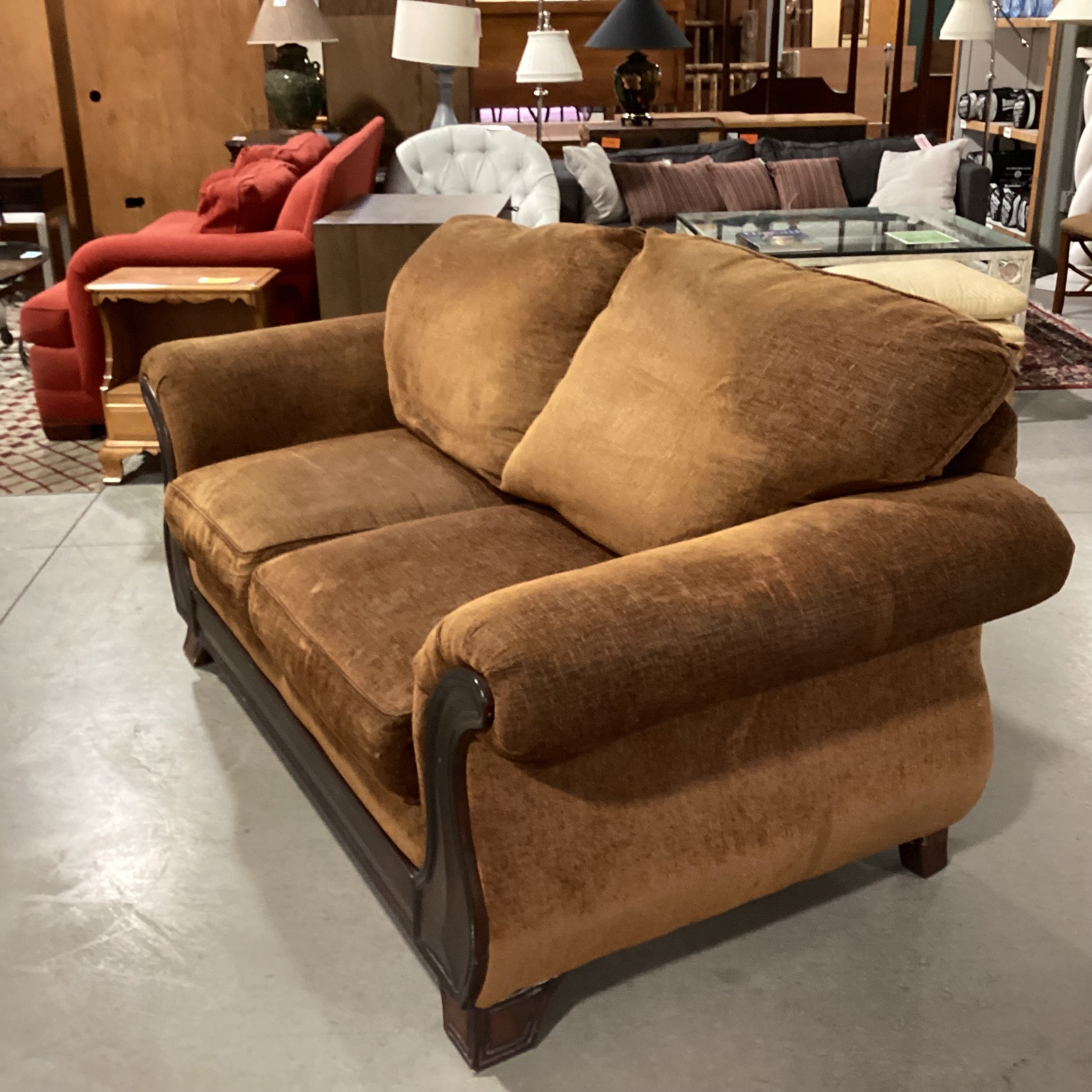 Corinthian Furniture Golden Brown & Carved Wood Sofa 74"x 39"x 39"