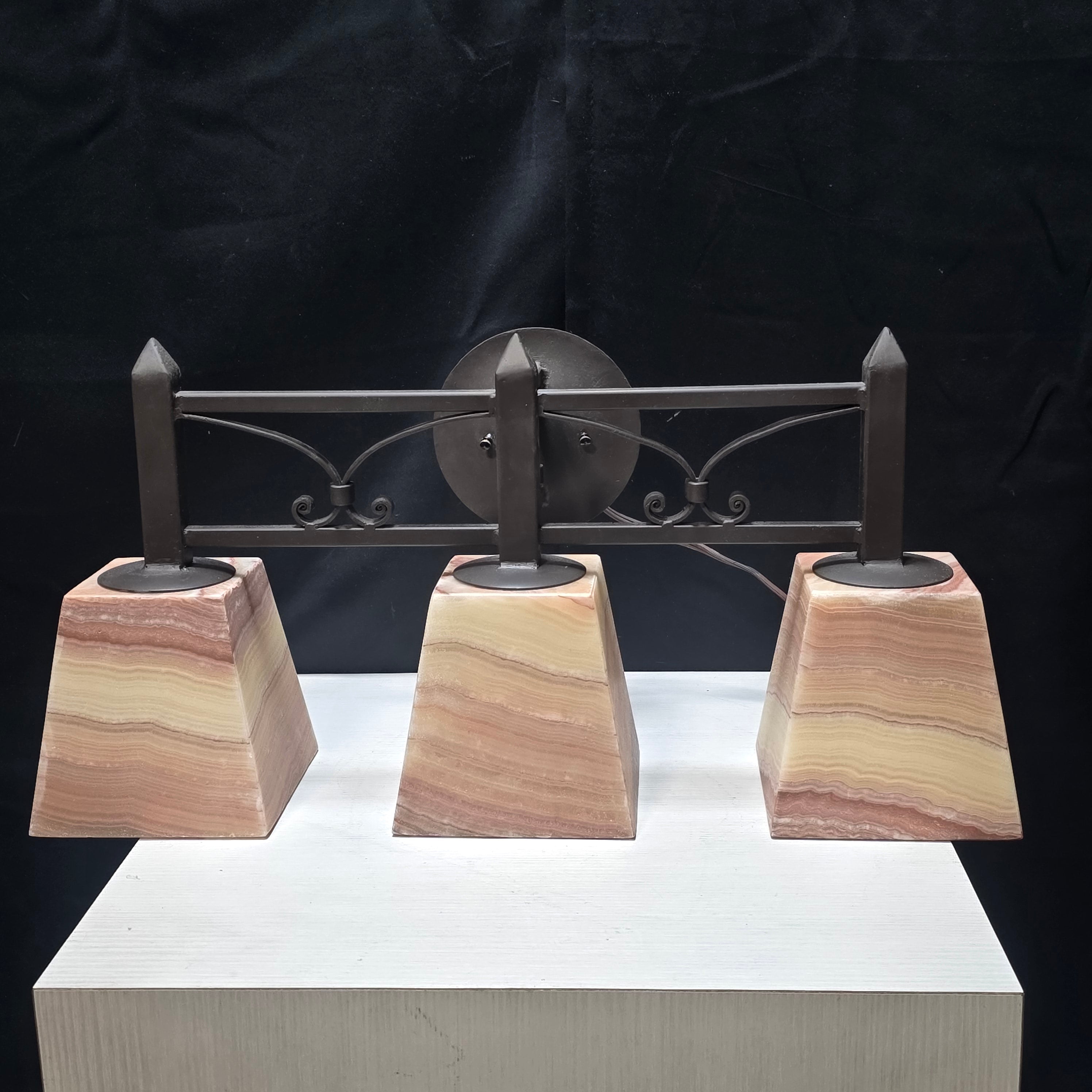 Mission Forge Architectural Three-Light Alabaster Vanity Light 24"x8"x13"