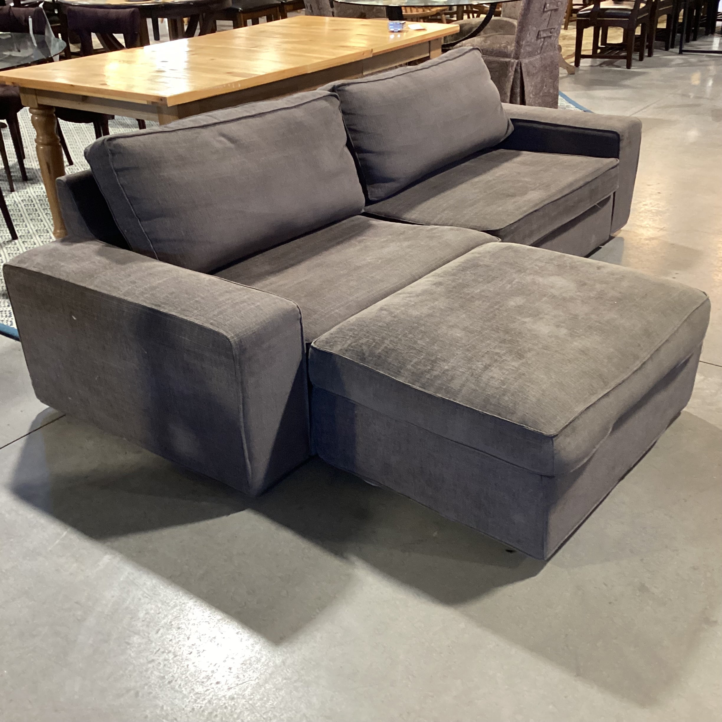 Grey Woven with Ottoman Sofa 96"x 36"x 26"