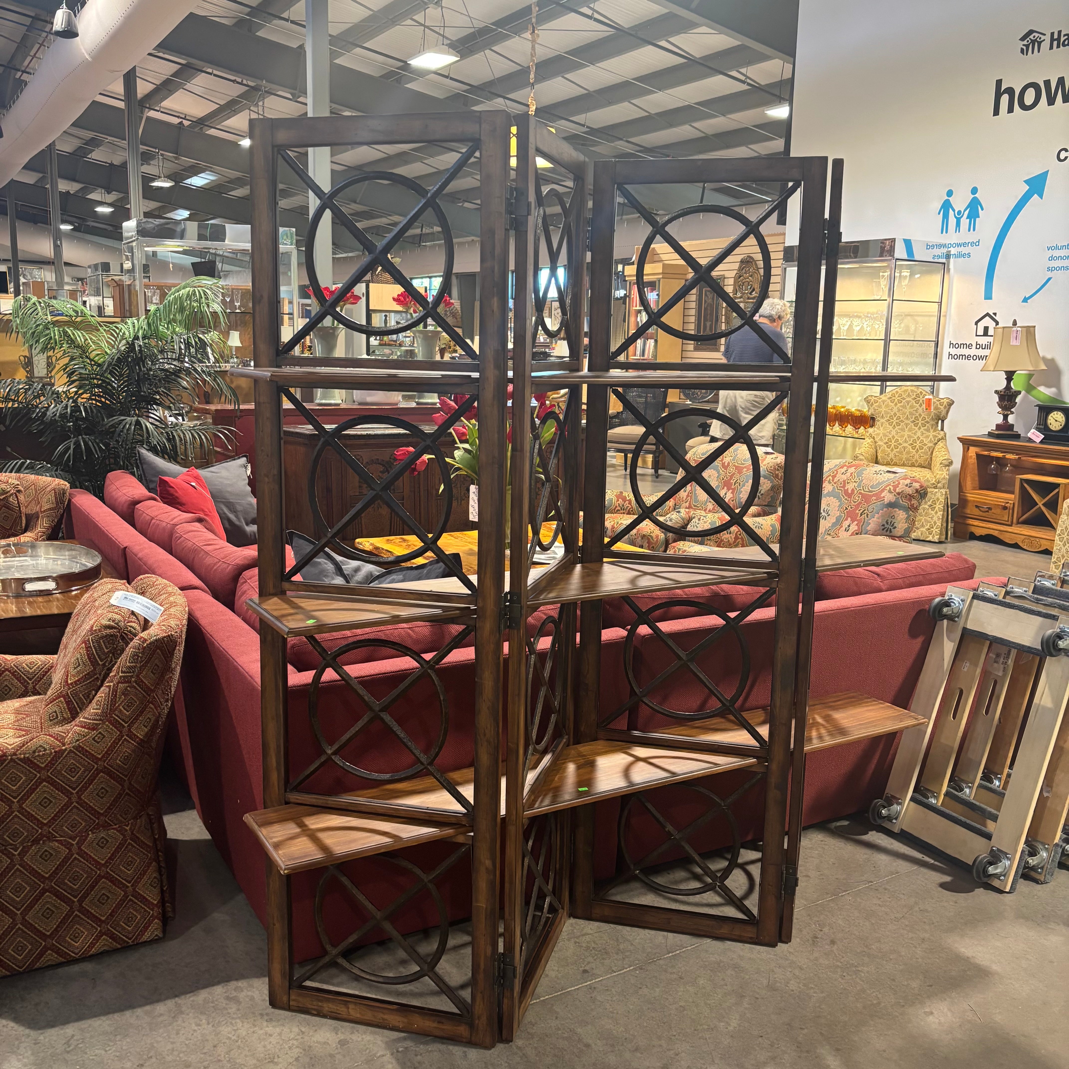 Solid Dark Finish 3 Tier Wood Shelf With Iron Like Accents 68"x 14"x 72.5"