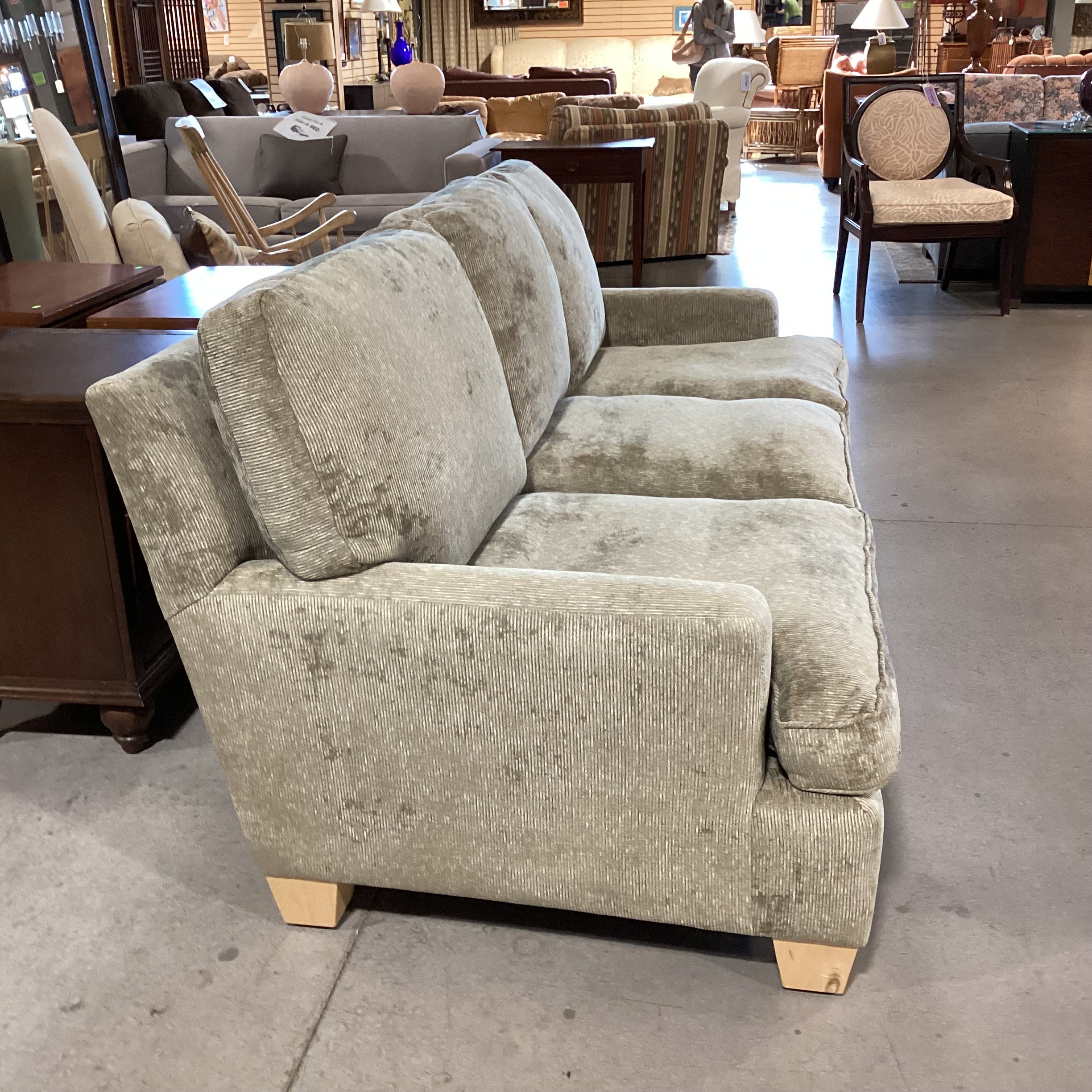 Custom Sage Ribbed Chenille Woven & Down Sofa 89"x 40"x 35"