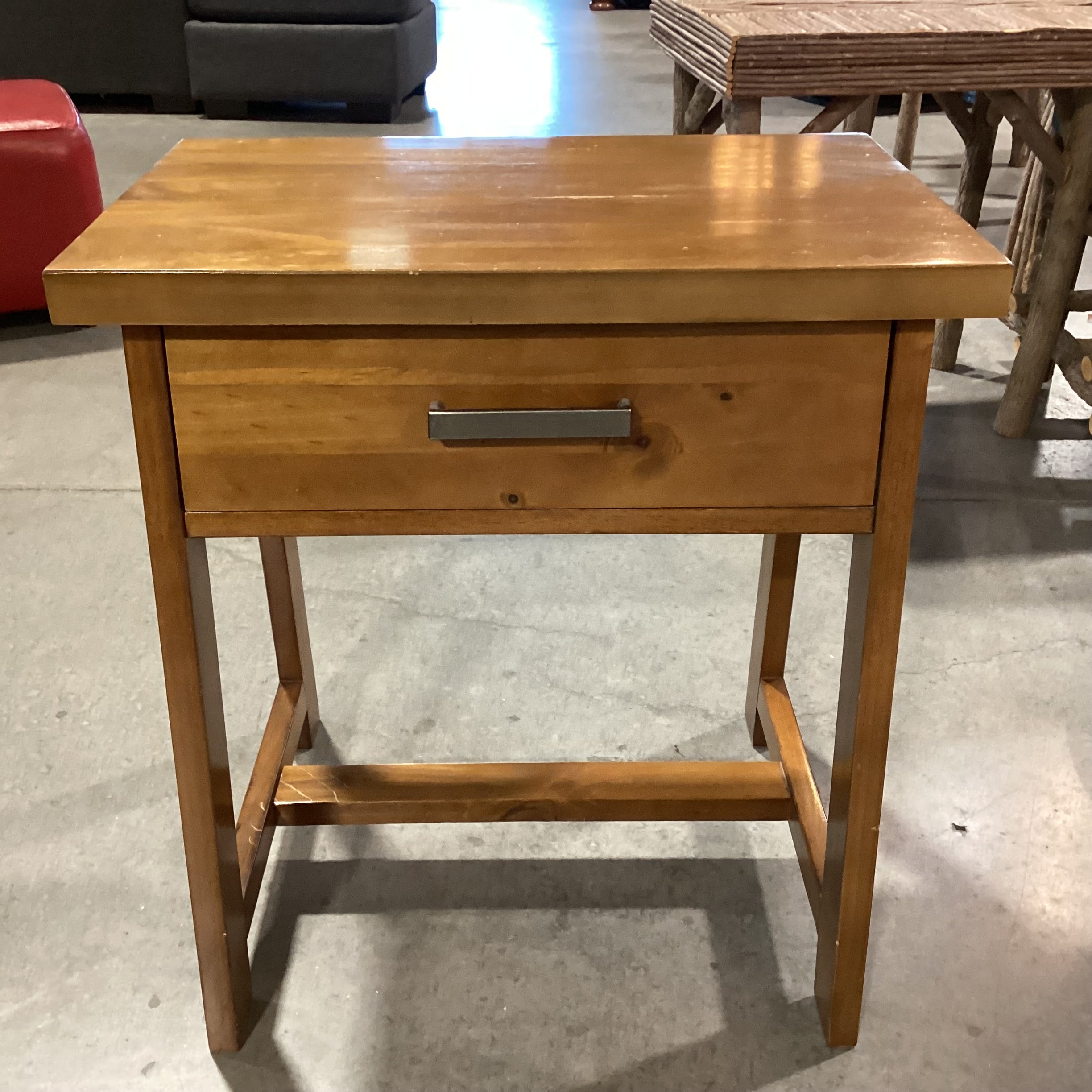 Finish Wood Saw Horse Style 1 Drawer End Table 24"x 16"x 26"