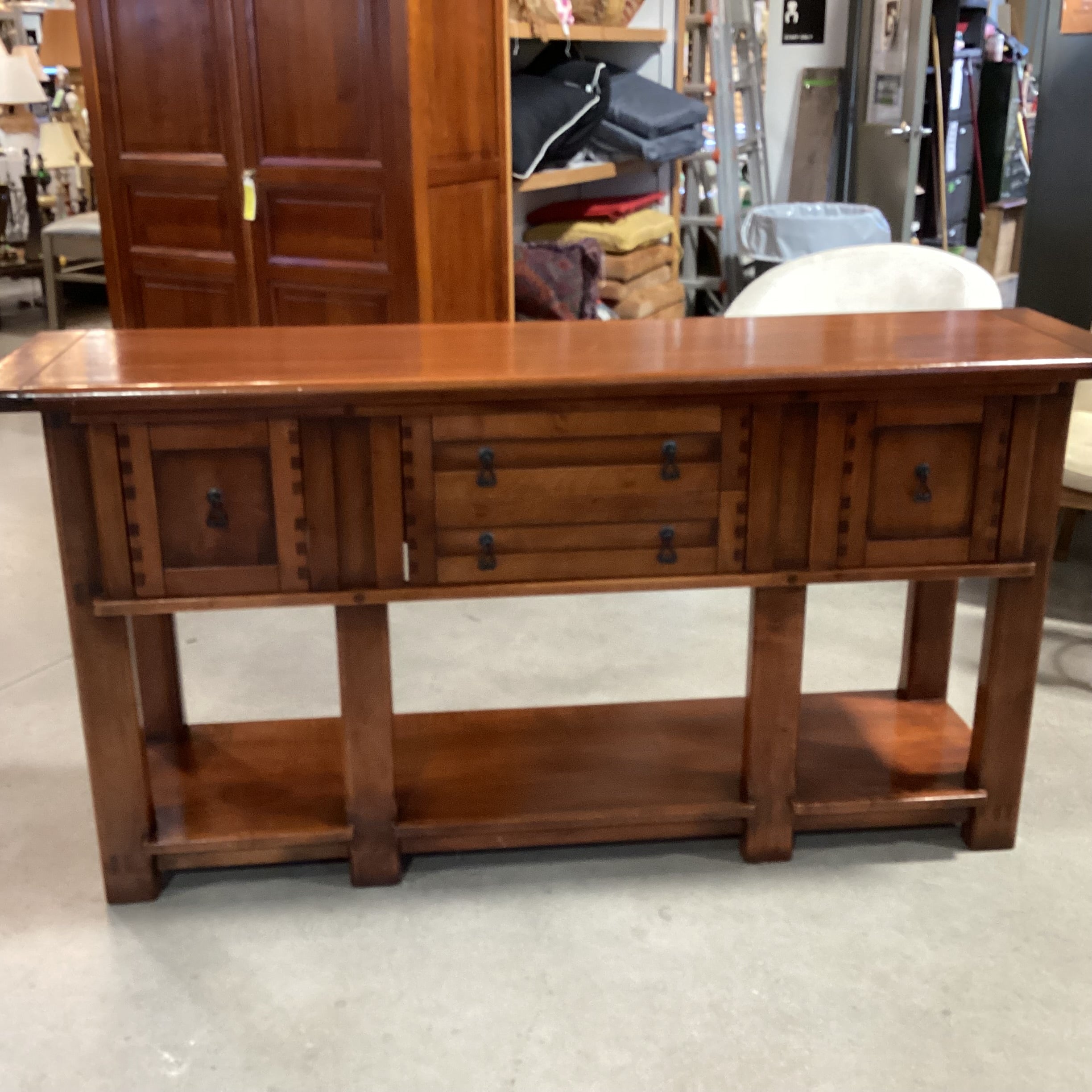 South Cone 4 Drawer Medium Wood Finish Solid Wood Console Credenza 71"x 18"x 35"