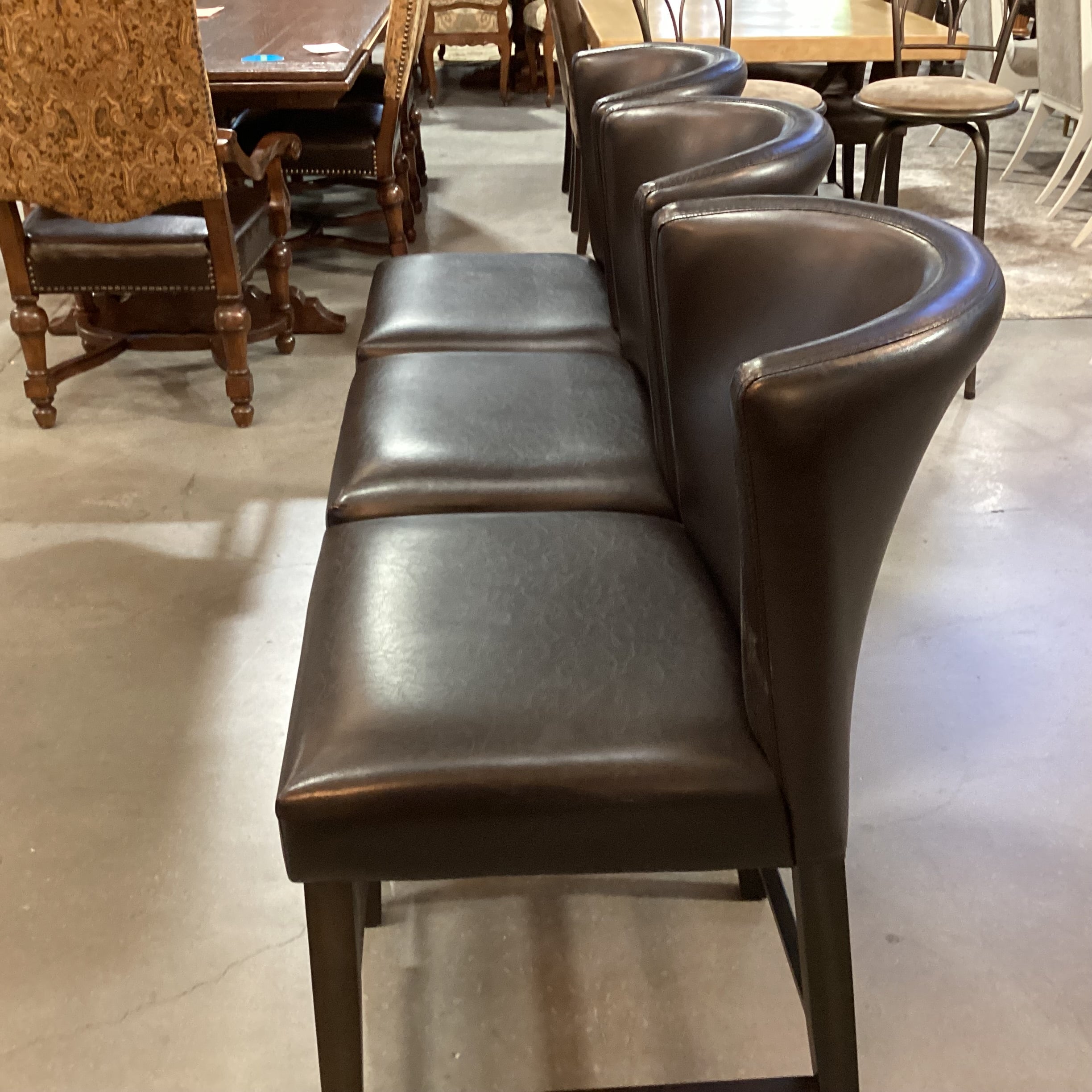 SET of 3 Lifestyle Enterprises Modern Bonded Leather & Espresso Wood Barstools 24"
