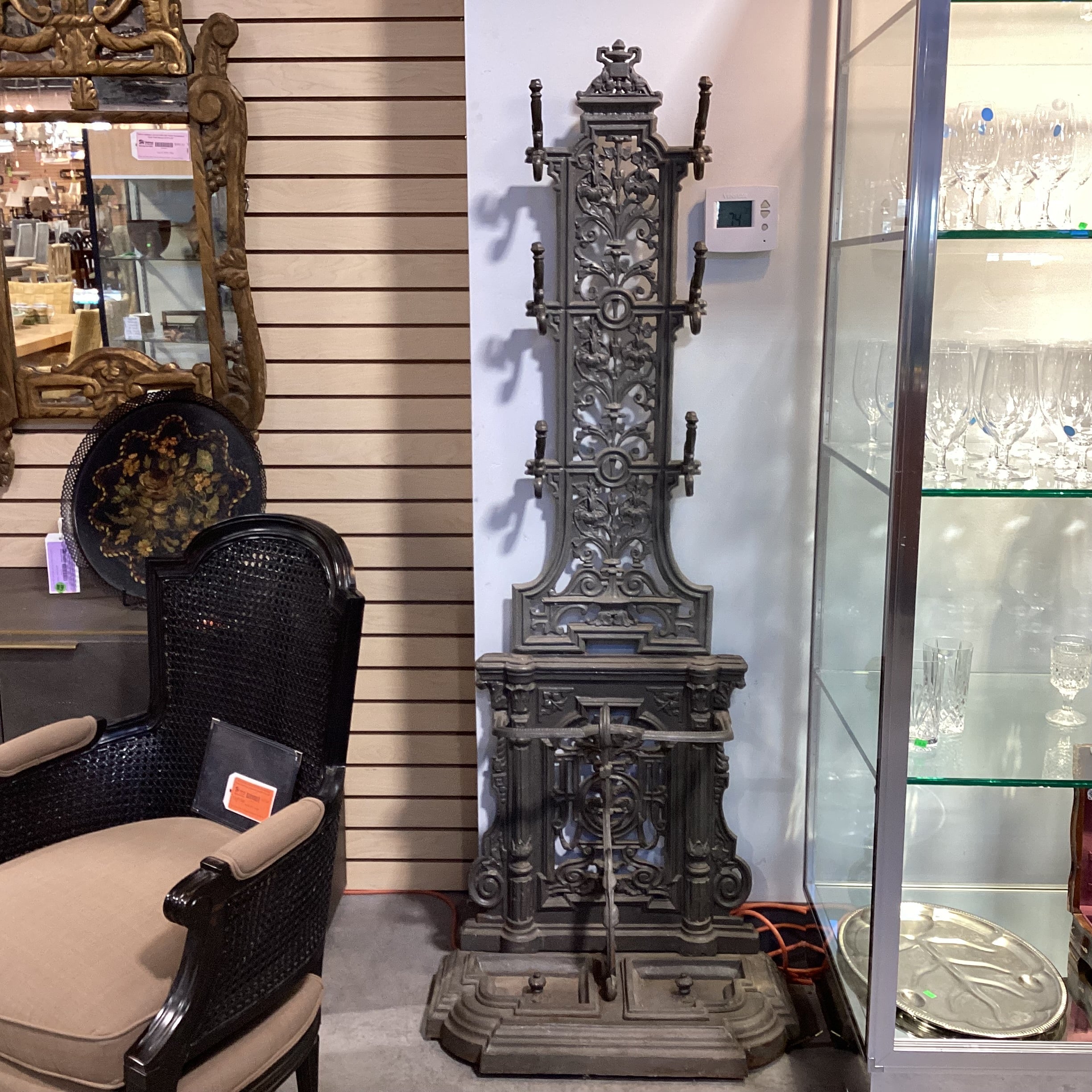 Antique Victorian Ornate Cast Iron Coat Hat & Umbrella Coat Rack Hall Tree 28"x 14"x 72"