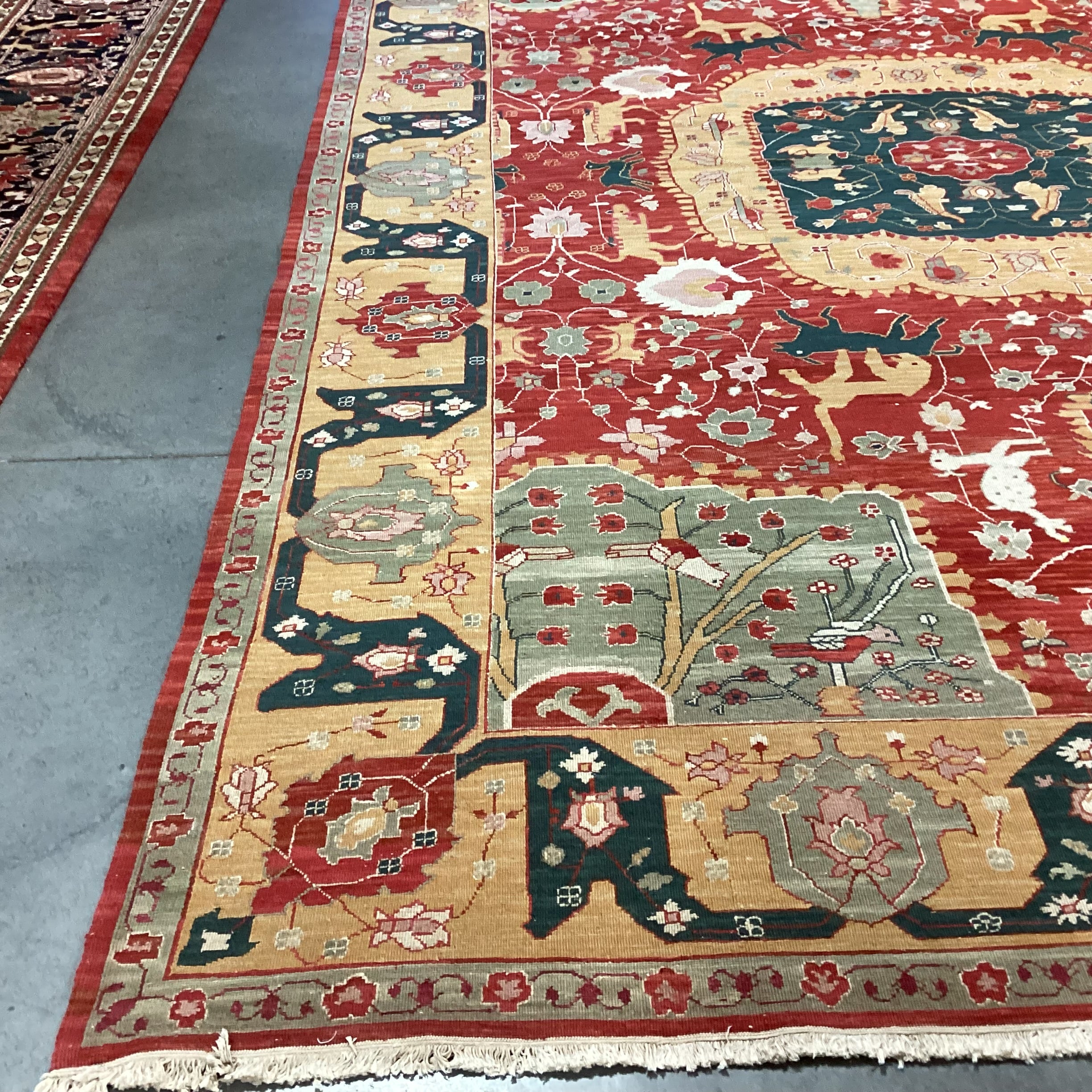 Nourmak Wool Red Gold Green Floral Fauna with Soumak Weaving Rug 9'10"x 14'3"