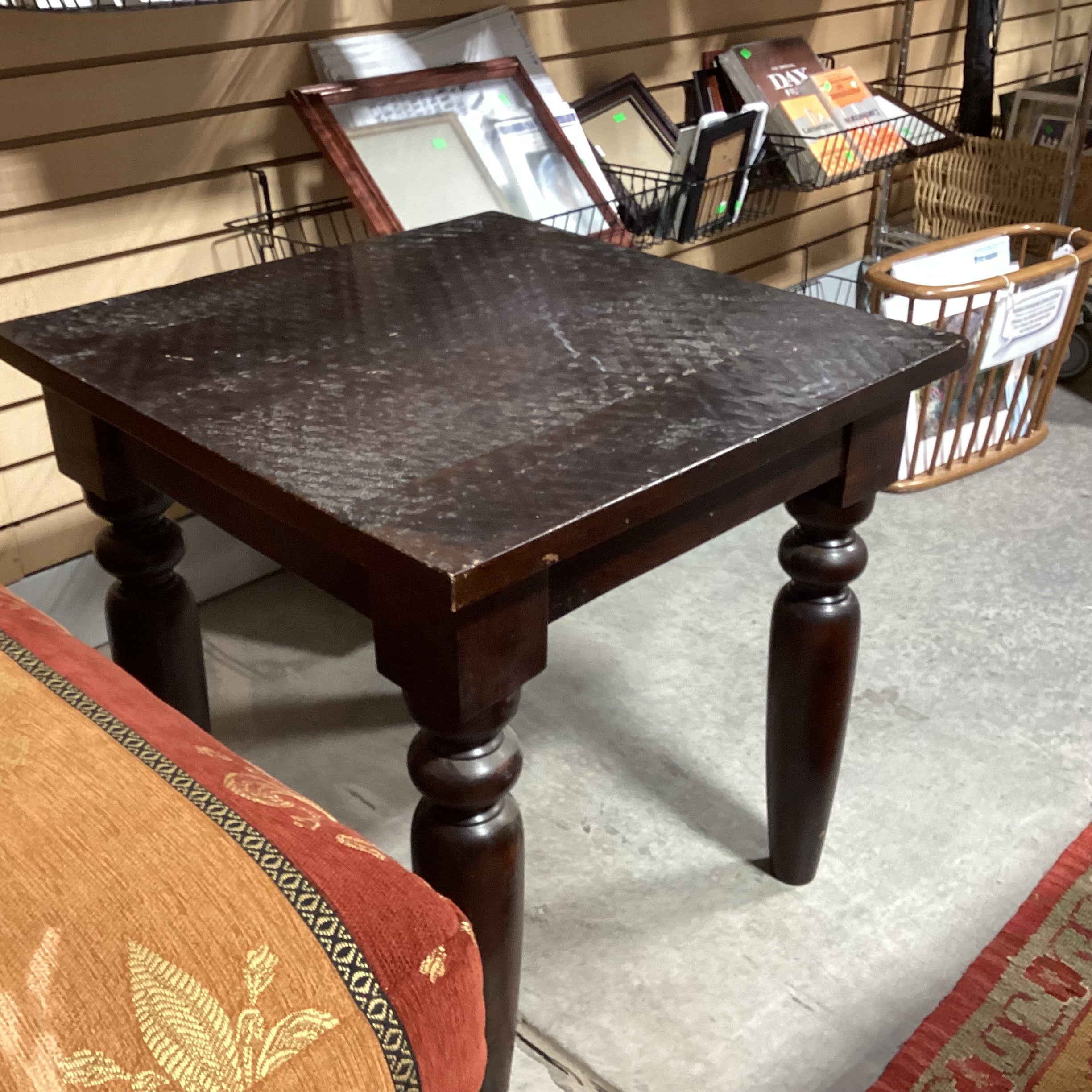 Solid Dark Finish Mango Wood with Textured Divets End Table 24"x 24"x 24.5"