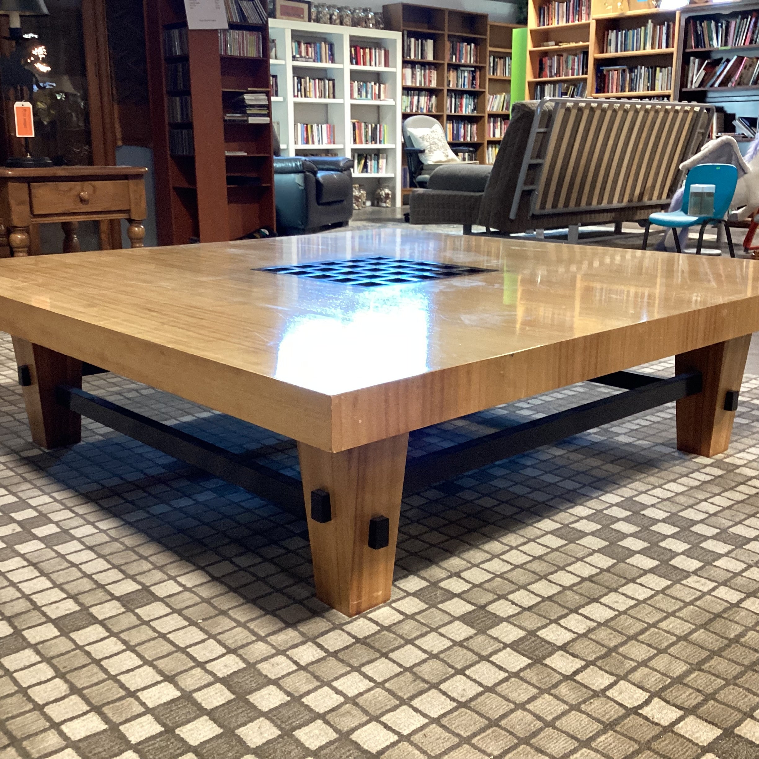 Berman Rosetti 2 Tone Finished Wood with Grid Center Zen Coffee Table 60"x 60"x 16"