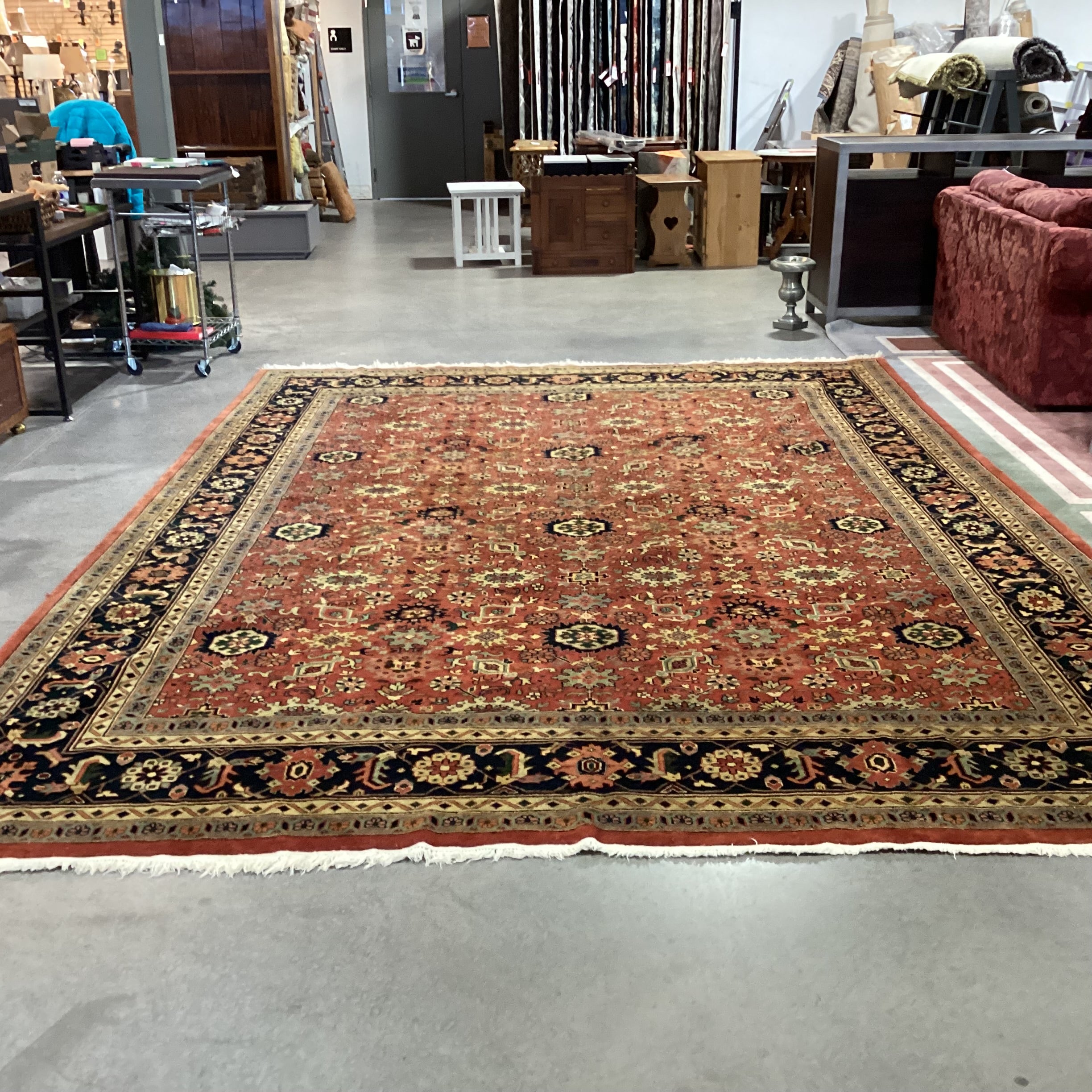 Rust Black Tan & Blue Hand Woven Wool Rug 10' x 14'2"