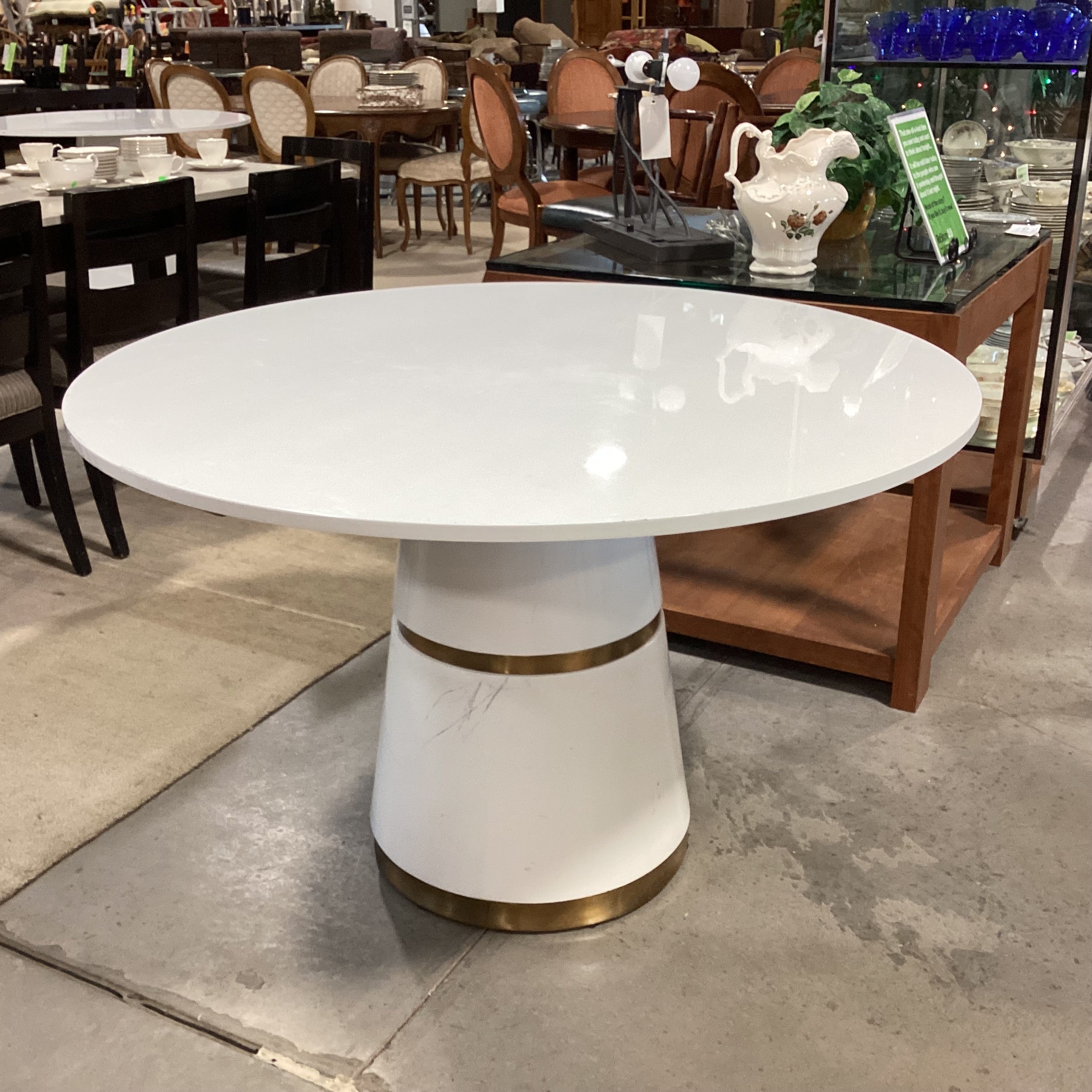 TOV Rosa White Lacquer Round Pedestal Dining Table 47" Diameter x 30"