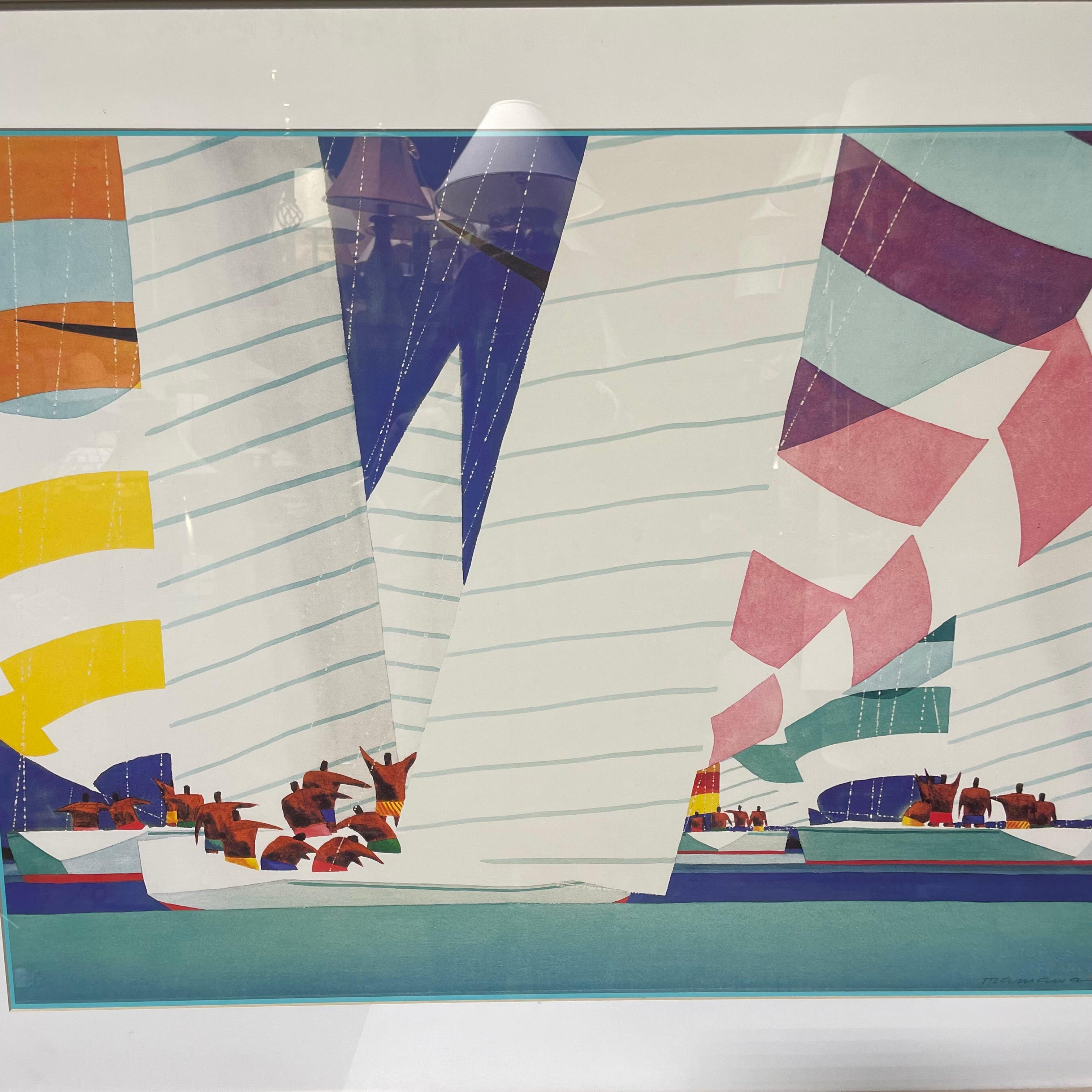 Ian Tremewen "Spinnaker Sky" Print In Light Wood Frame 37" x 30"