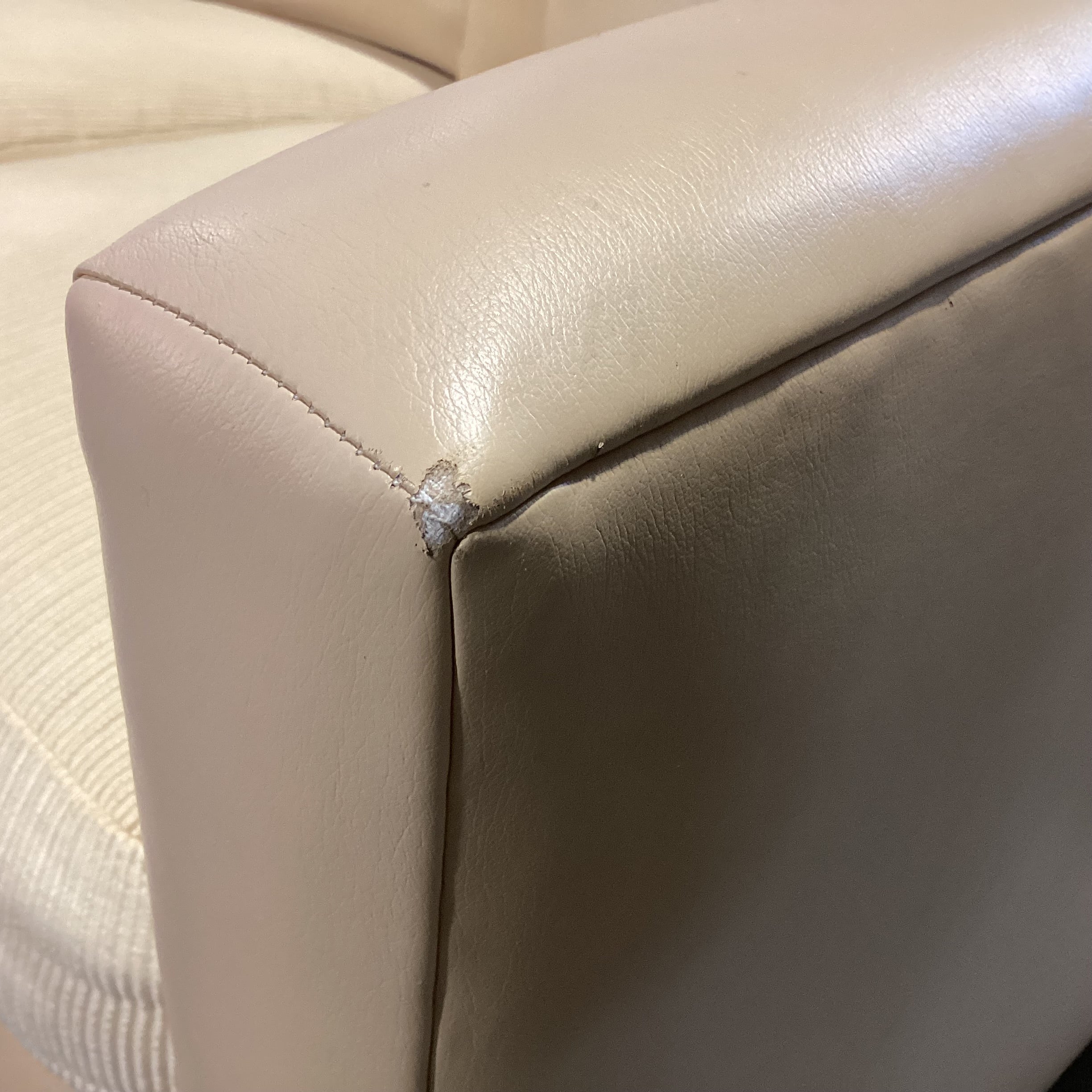 Gina B Custom Blonde Leather & Ribbed Upholstery Down Mix Sofa 90"x 42"x 26"