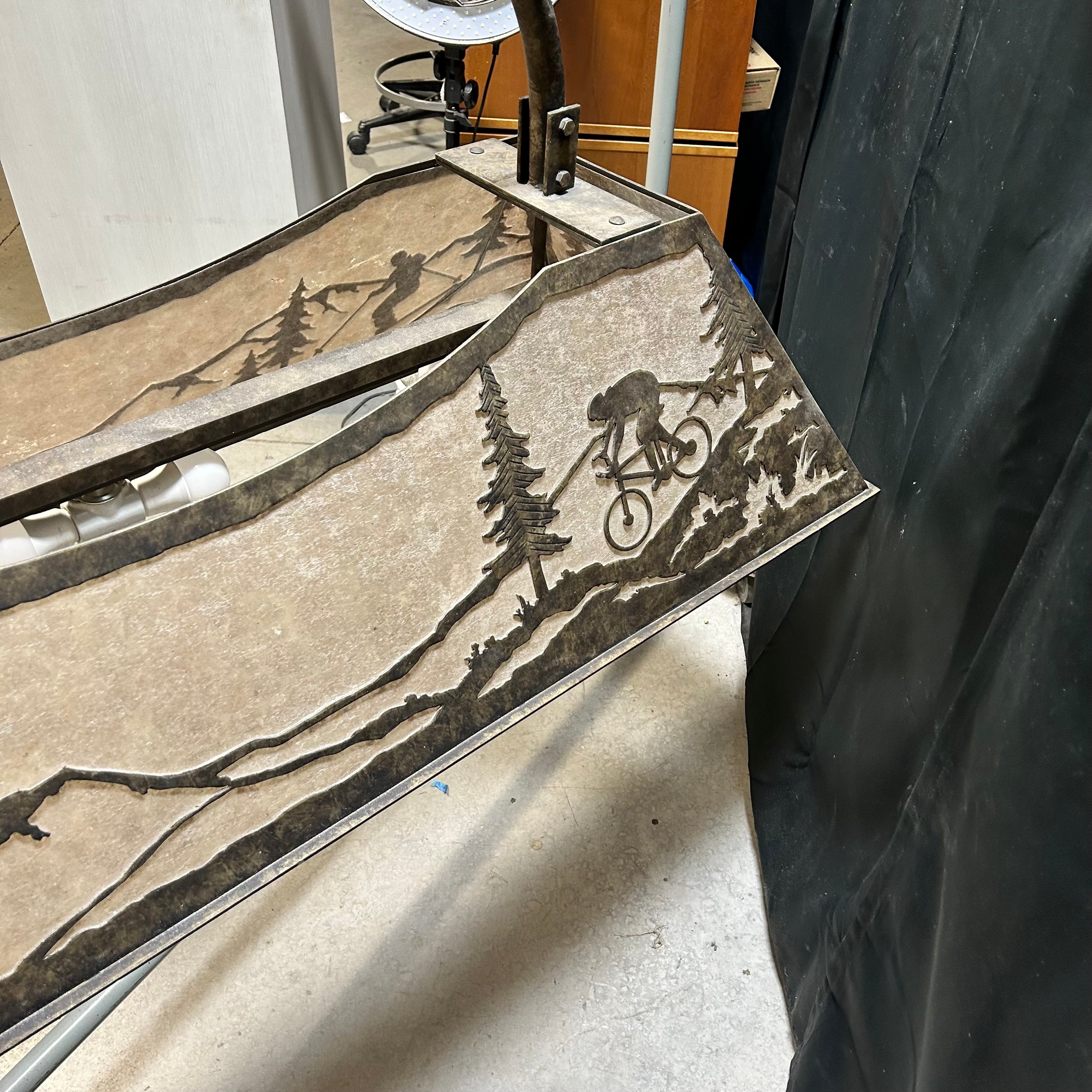 One Of A Kind Oblong Ski Chair Lift Mounting Arm Outdoor Them Mica And Steel Pendant Chandelier 60"x22"x 42"