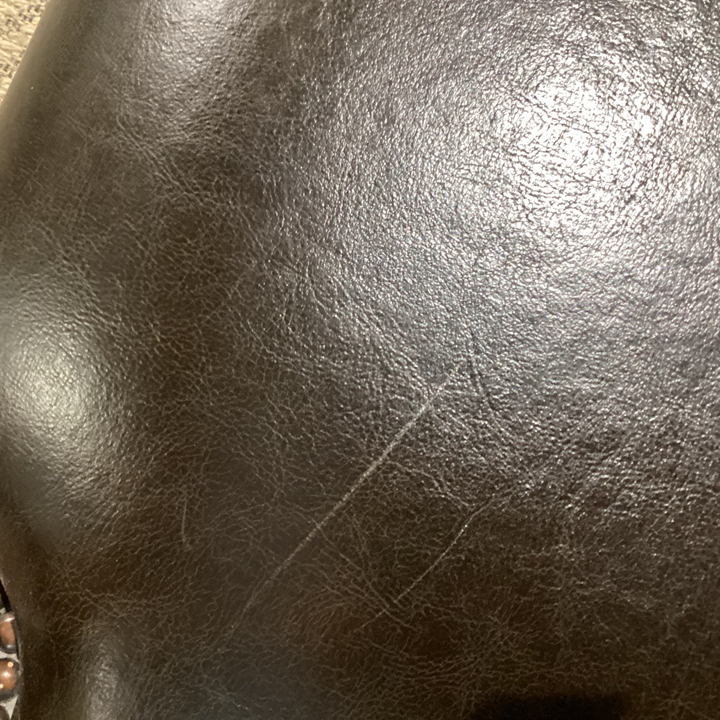 Carved Wood Leather Nailhead & Back Handle Chair 24"x 24"x 39"