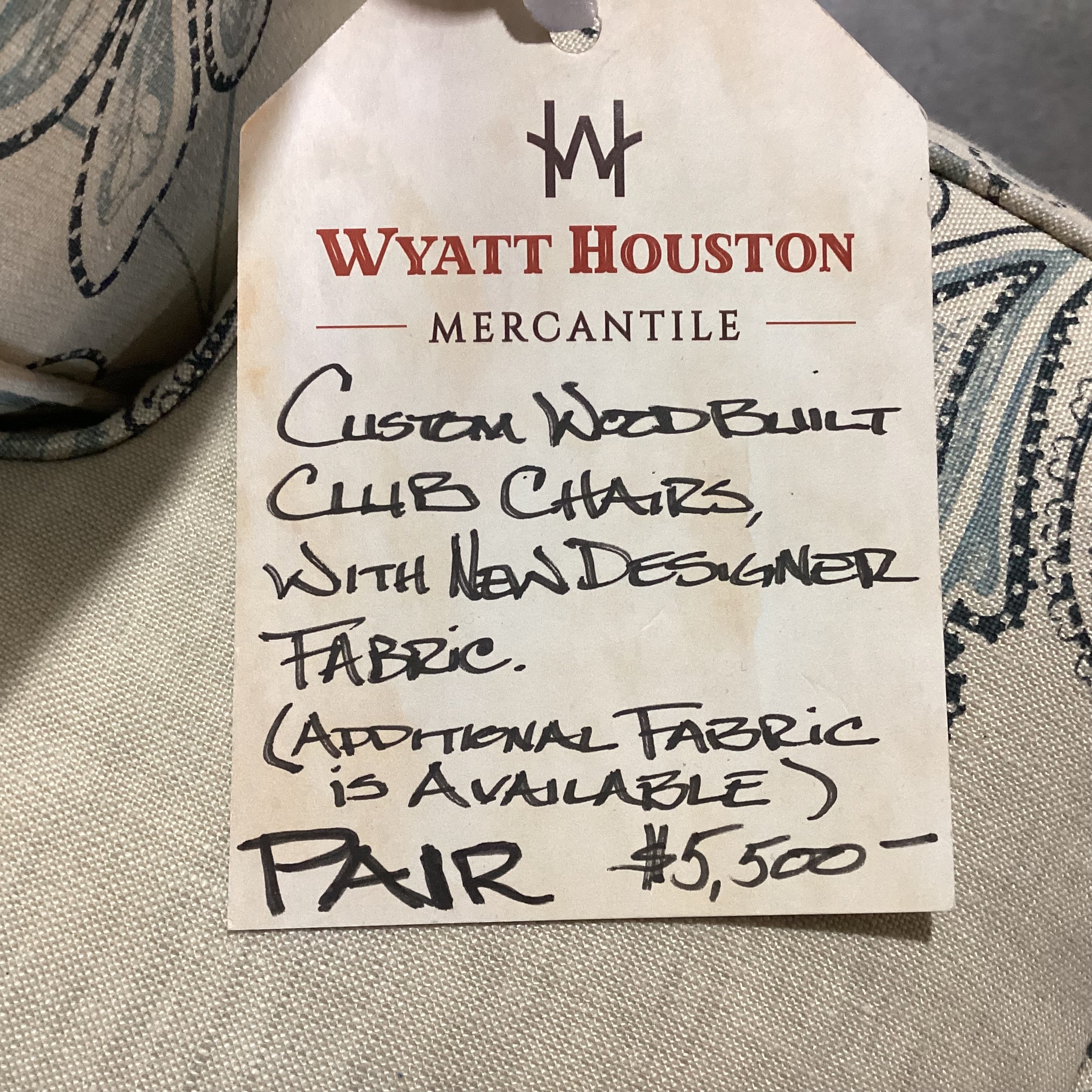 Custom Cream Blue Floral Linen Down Chair 33"x 33"x 28"