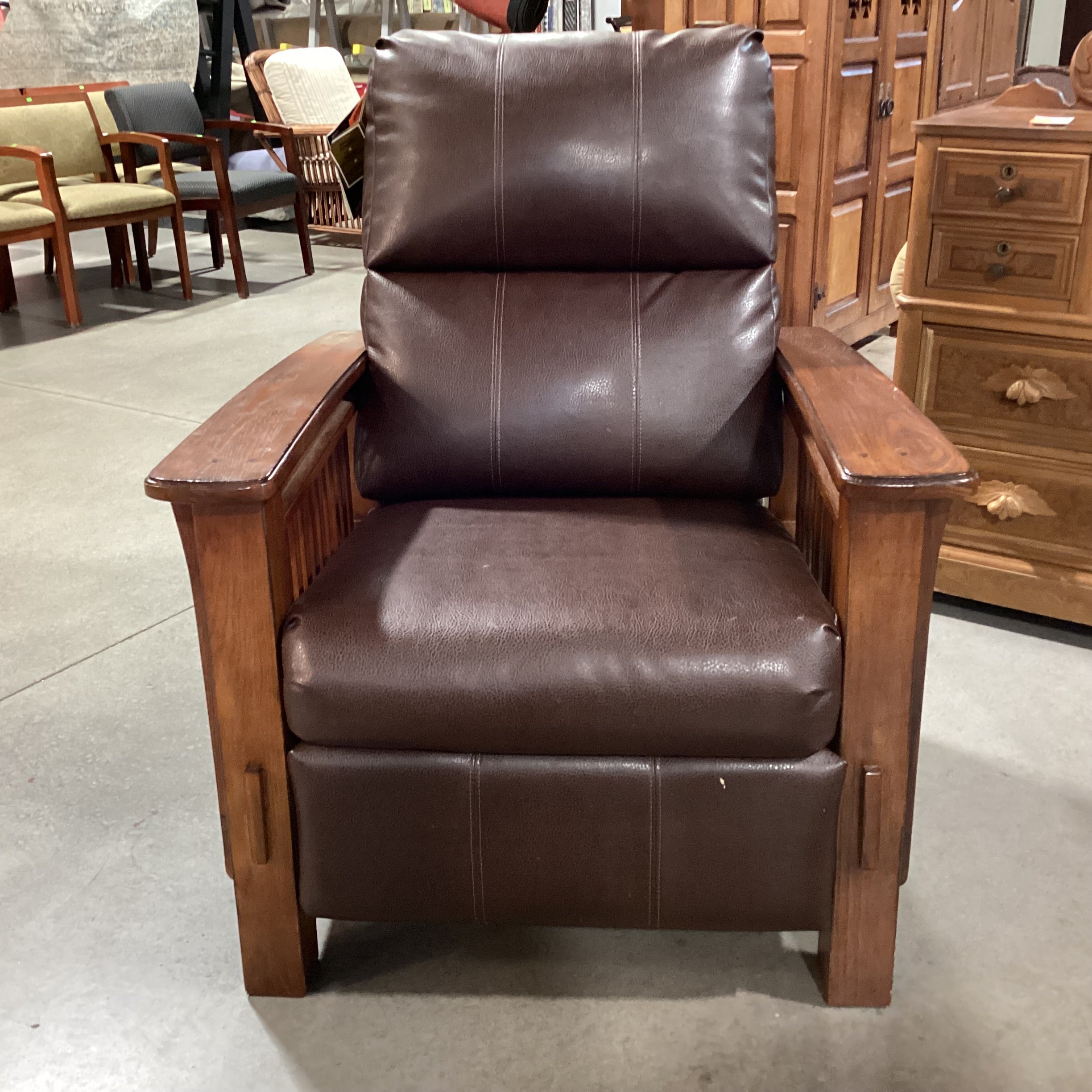 Ashley Signature Design Faux Leather & Wood Mission Style Santa Fe Recliner Chair 34"x 39" to 62"x 42"