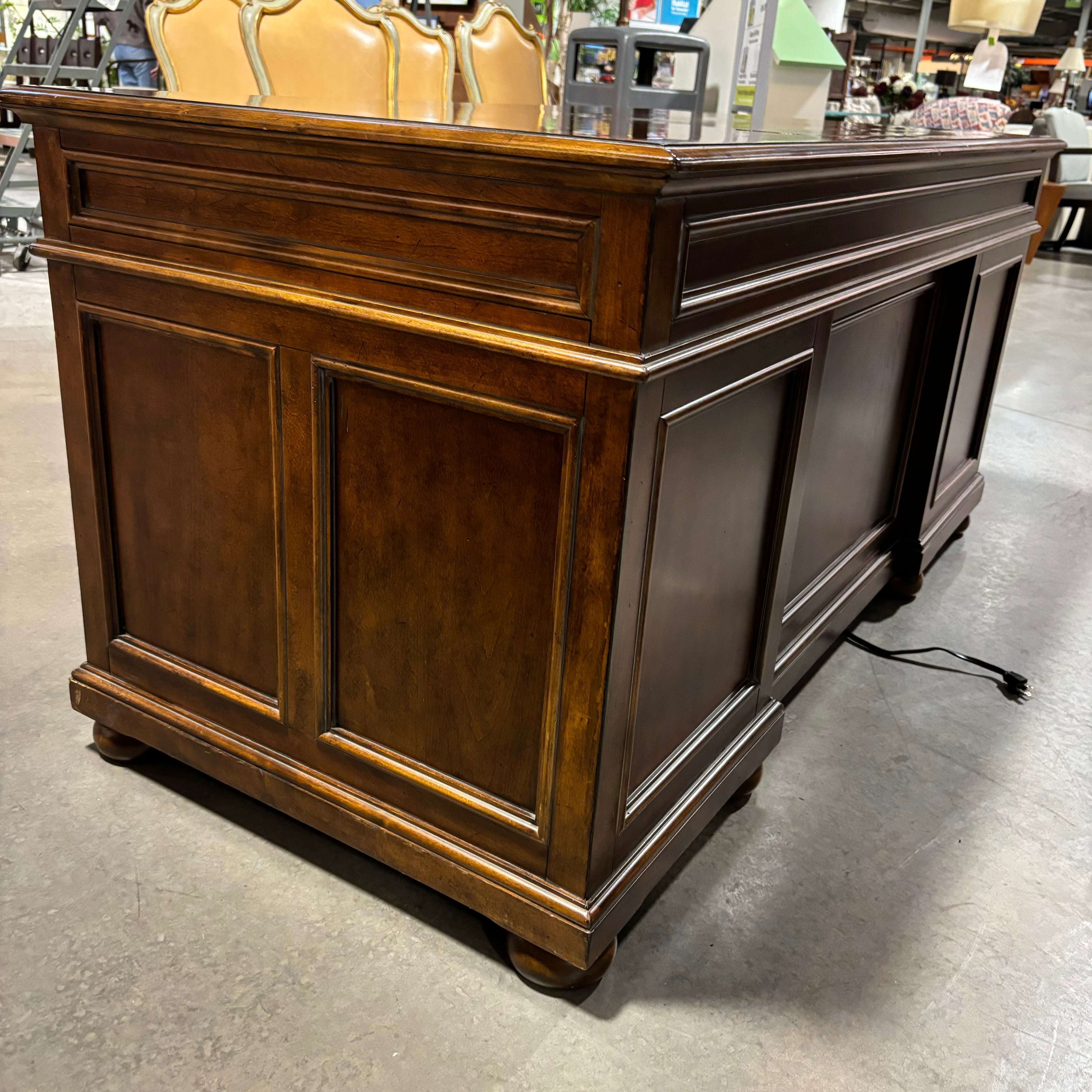 Wynwood by Flexsteel Distressed Dark Finish Solid Wood 7 Drawer with Built in Power Strip Executive Desk 66"x 30"x 31"