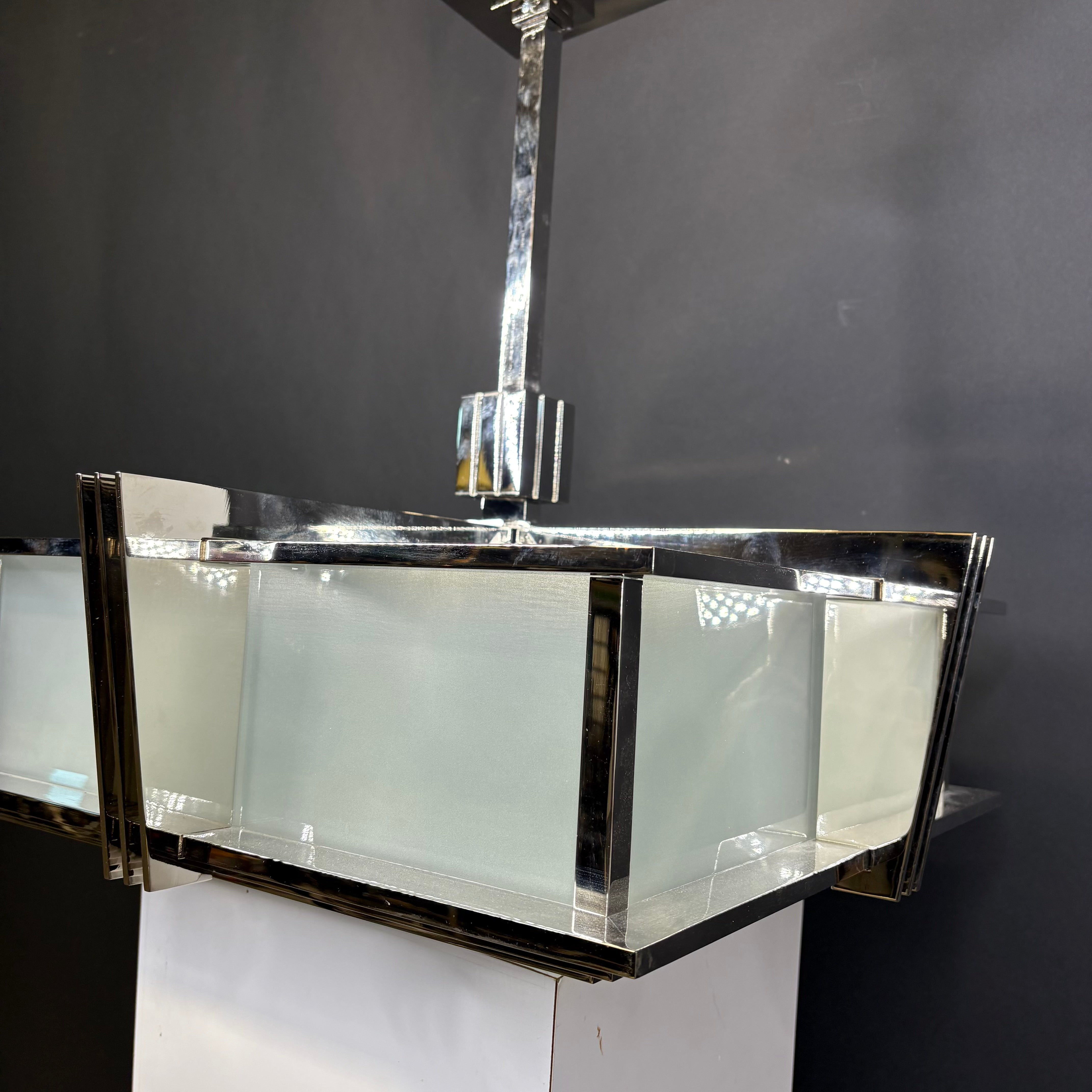 Modern Deco 2-Light Chrome with Frosted Glass Semi-Flush Ceiling Pendant 23.5”x 23.5”x 23.5”